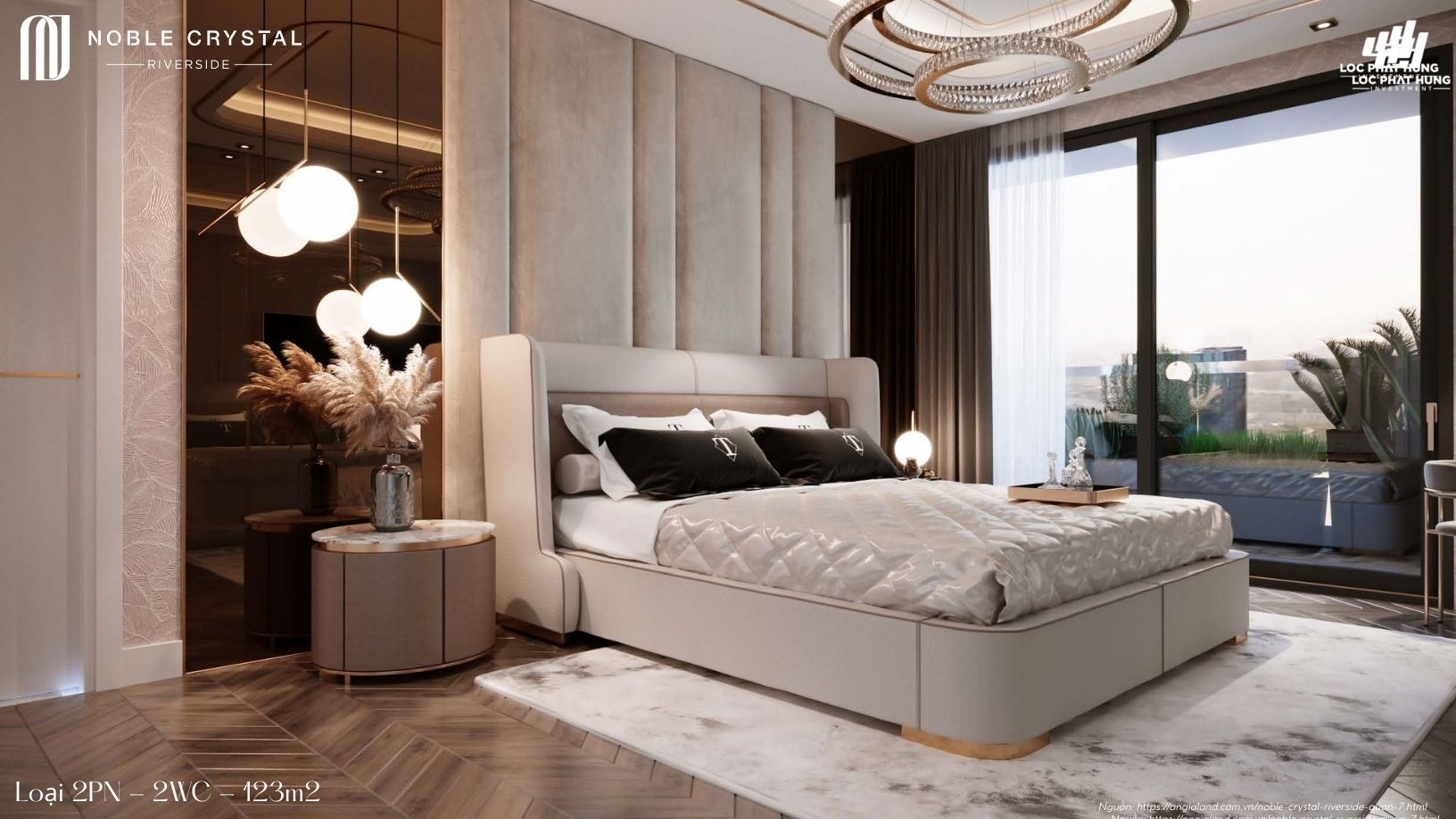 Nhà mẫu 2 phòng ngủ - 2WC diện tích 123m2 của dự án Noble Crystal Riverside