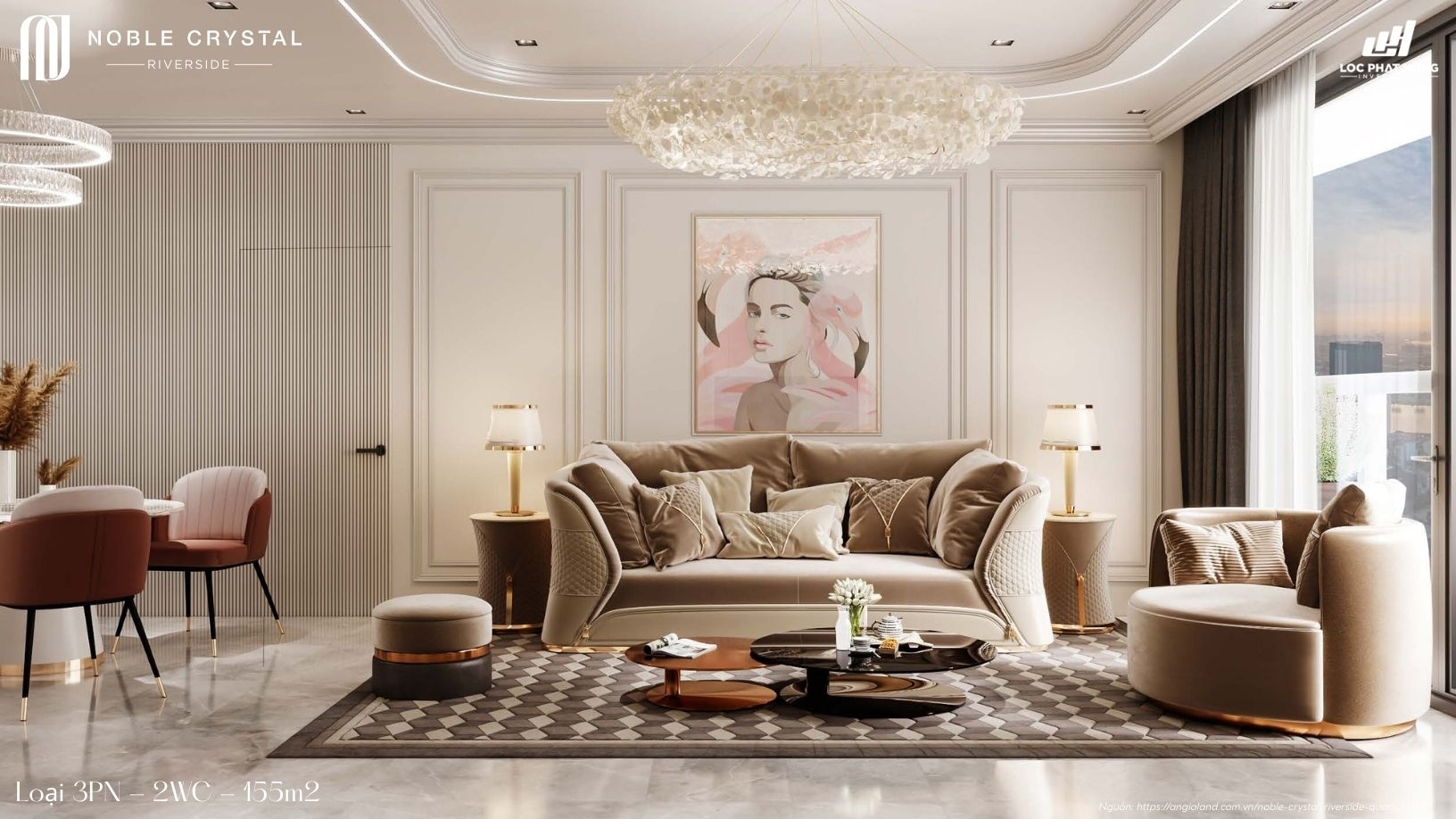 Nhà mẫu 3 phòng ngủ diện tích 155m2 của dự án Noble Crystal Riverside