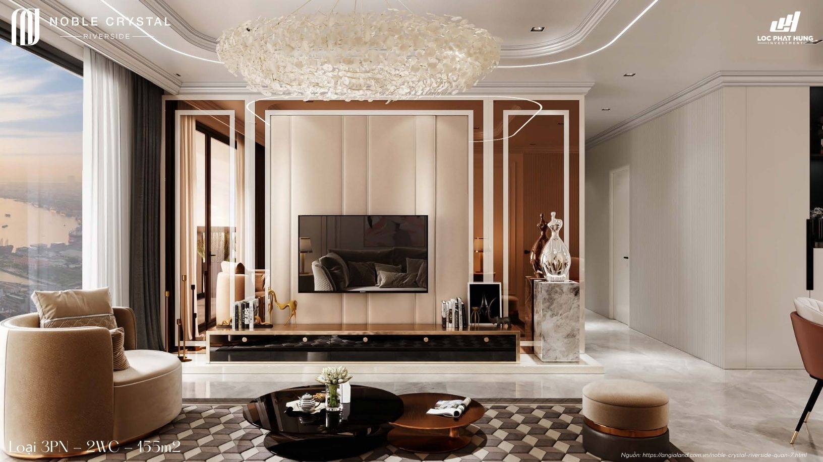 Nhà mẫu 3 phòng ngủ diện tích 155m2 của dự án Noble Crystal Riverside