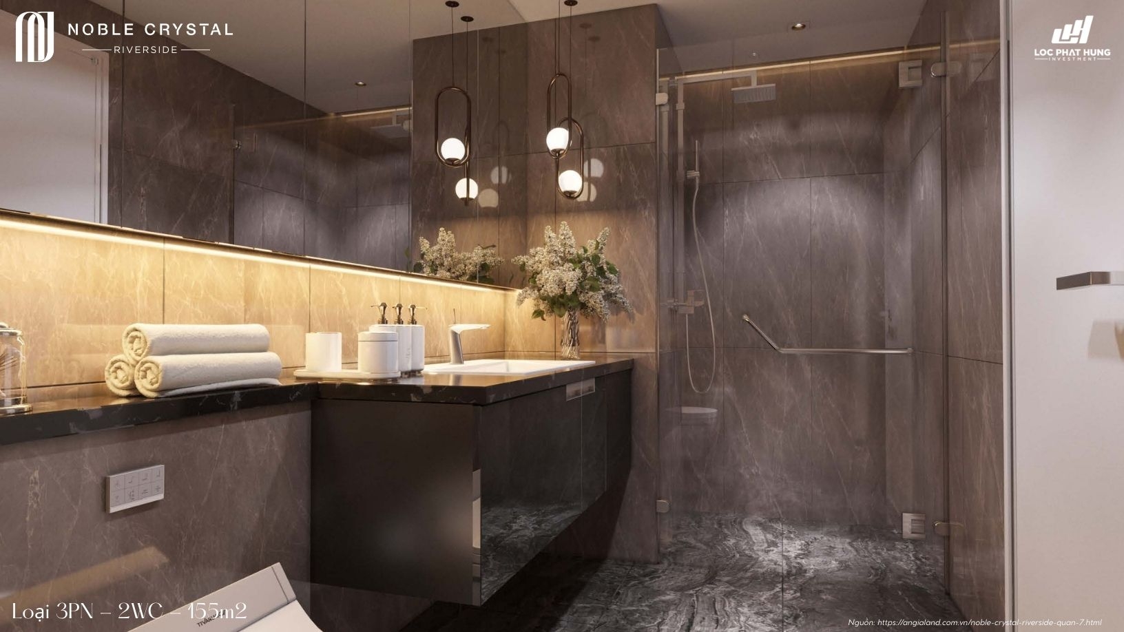 Nhà mẫu 3 phòng ngủ diện tích 155m2 của dự án Noble Crystal Riverside