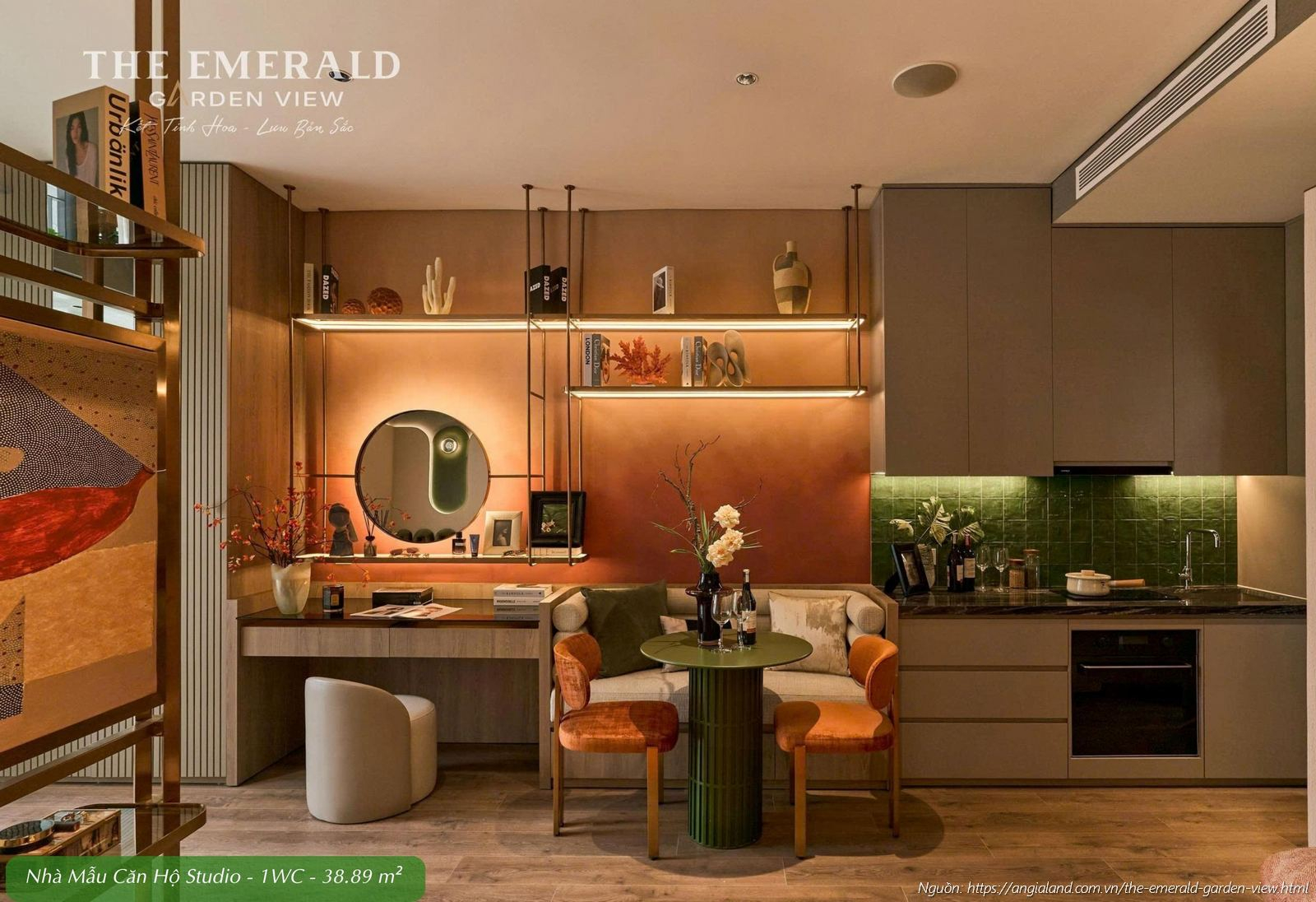 Nhà mẫu căn hộ Studio diện tích tim tường 38.89 m² dự án The Emerald Garden View