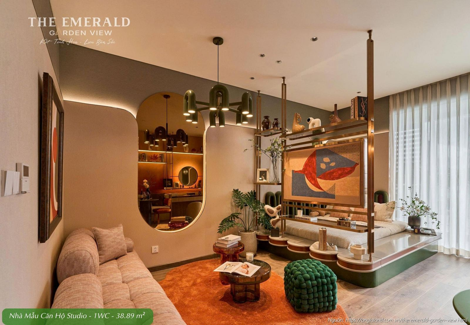 Nhà mẫu căn hộ Studio diện tích tim tường 38.89 m² dự án The Emerald Garden View