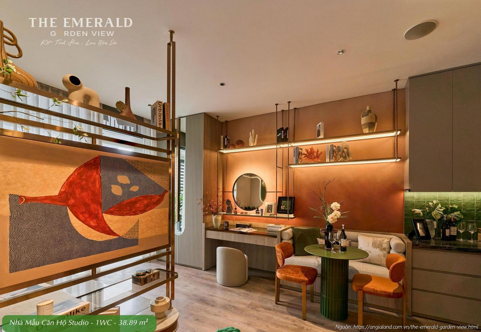 Nhà mẫu căn hộ Studio diện tích tim tường 38.89 m² dự án The Emerald Garden View