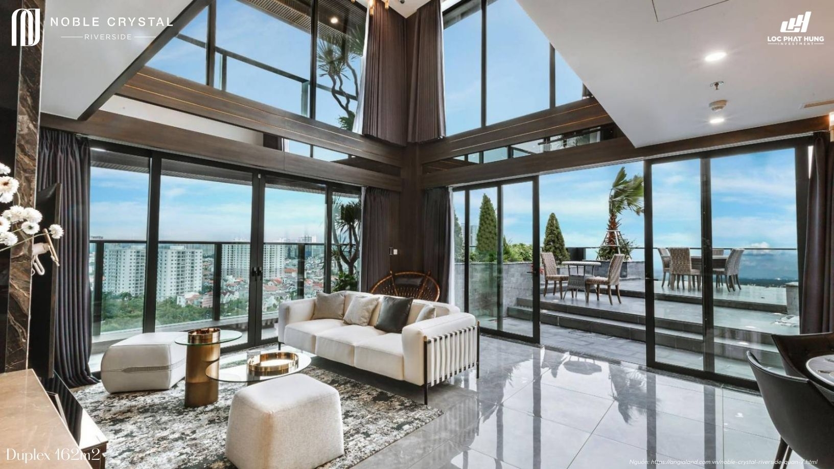 Nhà mẫu căn hộ Duplex 4 phòng ngủ diện tích 324m2 của dự án Noble Crystal Riverside
