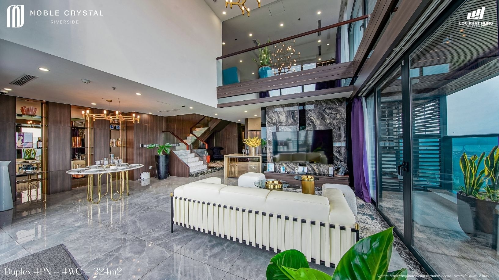 Nhà mẫu căn hộ Duplex 4 phòng ngủ diện tích 324m2 của dự án Noble Crystal Riverside
