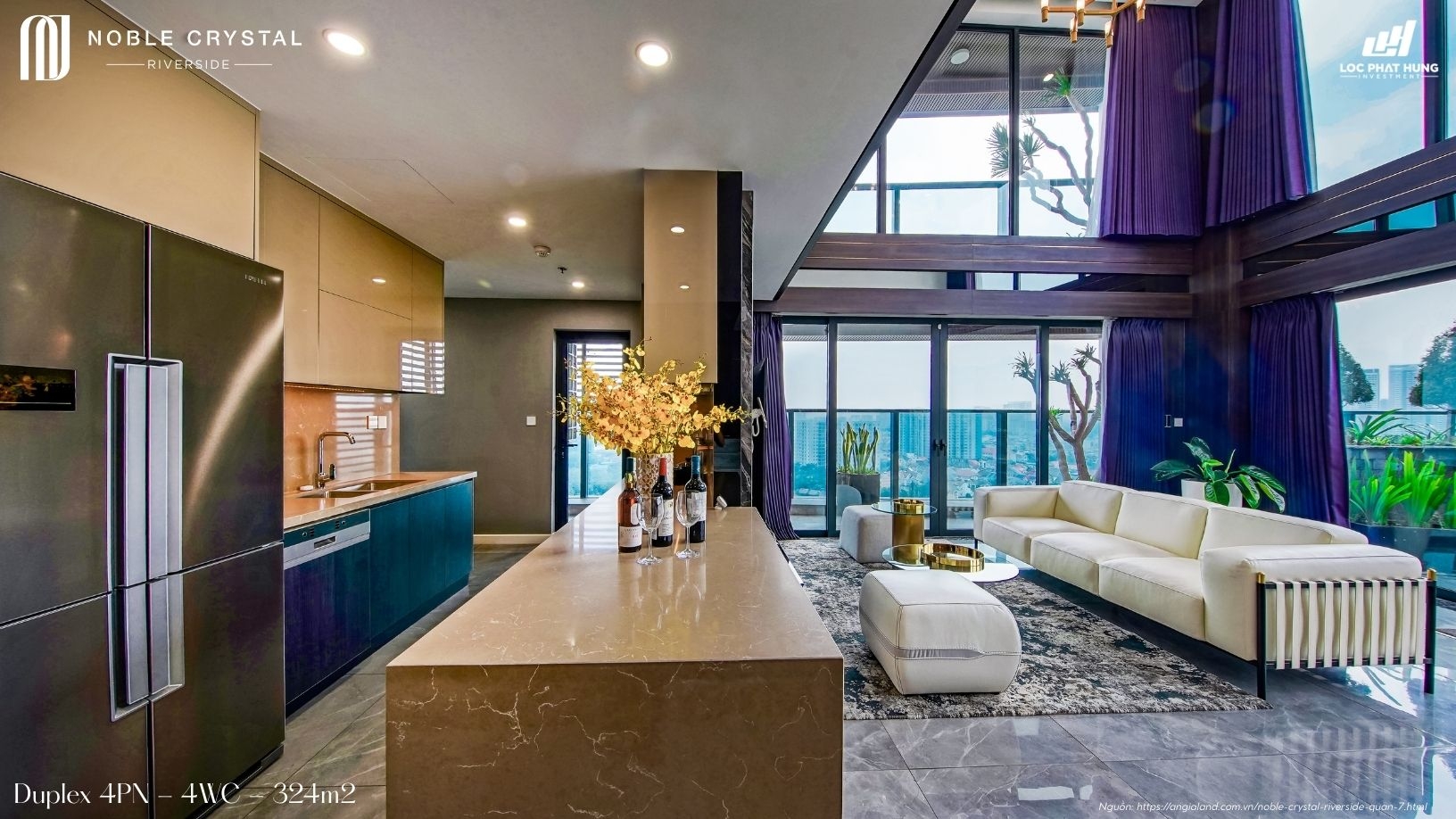 Nhà mẫu căn hộ Duplex 4 phòng ngủ diện tích 324m2 của dự án Noble Crystal Riverside