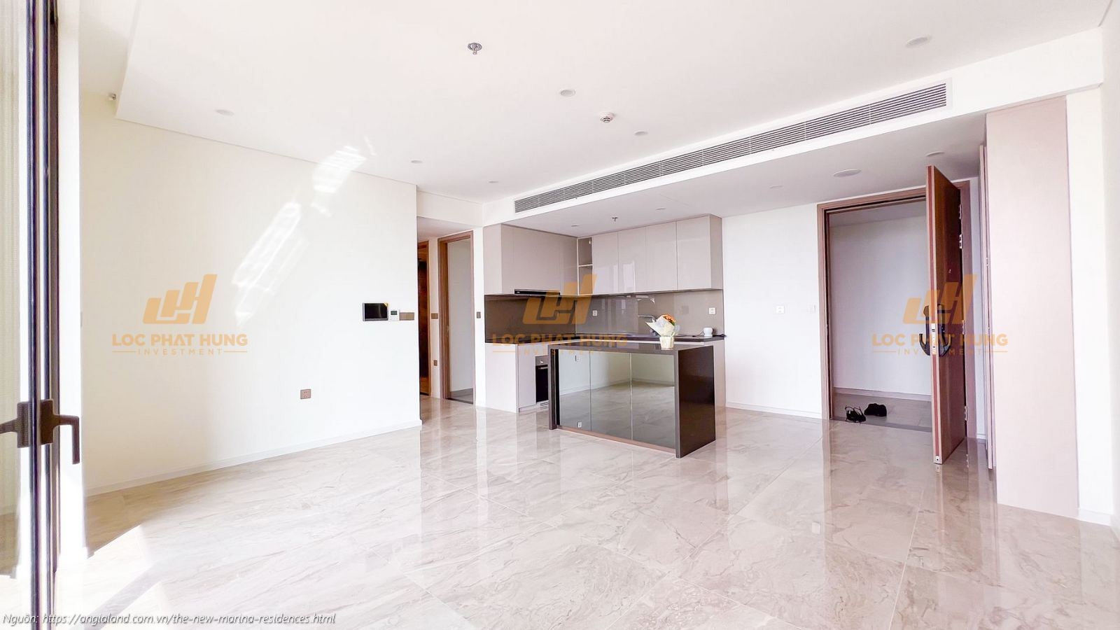 Nhà mẫu phòng khách căn hộ 1PN diện tích 55m² The New Marina Residences thiết kế hiện đại, sang trọng