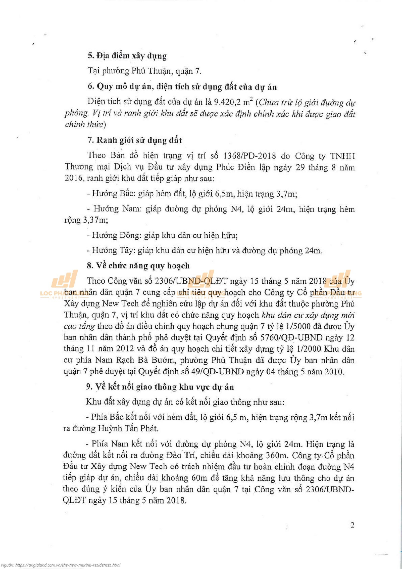 Văn bản Chấp thuận chủ trương đầu tư dự án The New Marina Residences Quận 7