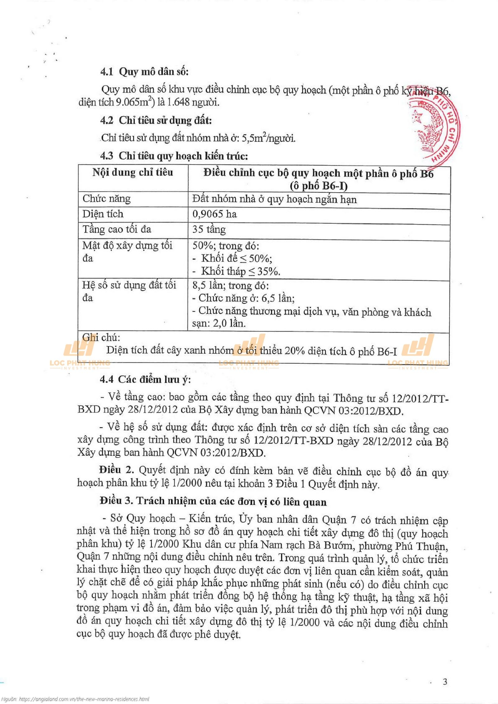 Quyết định phê duyệt điều chỉnh quy hoạch chi tiết 1/2000 dự án The New Marina Residences Quận 7