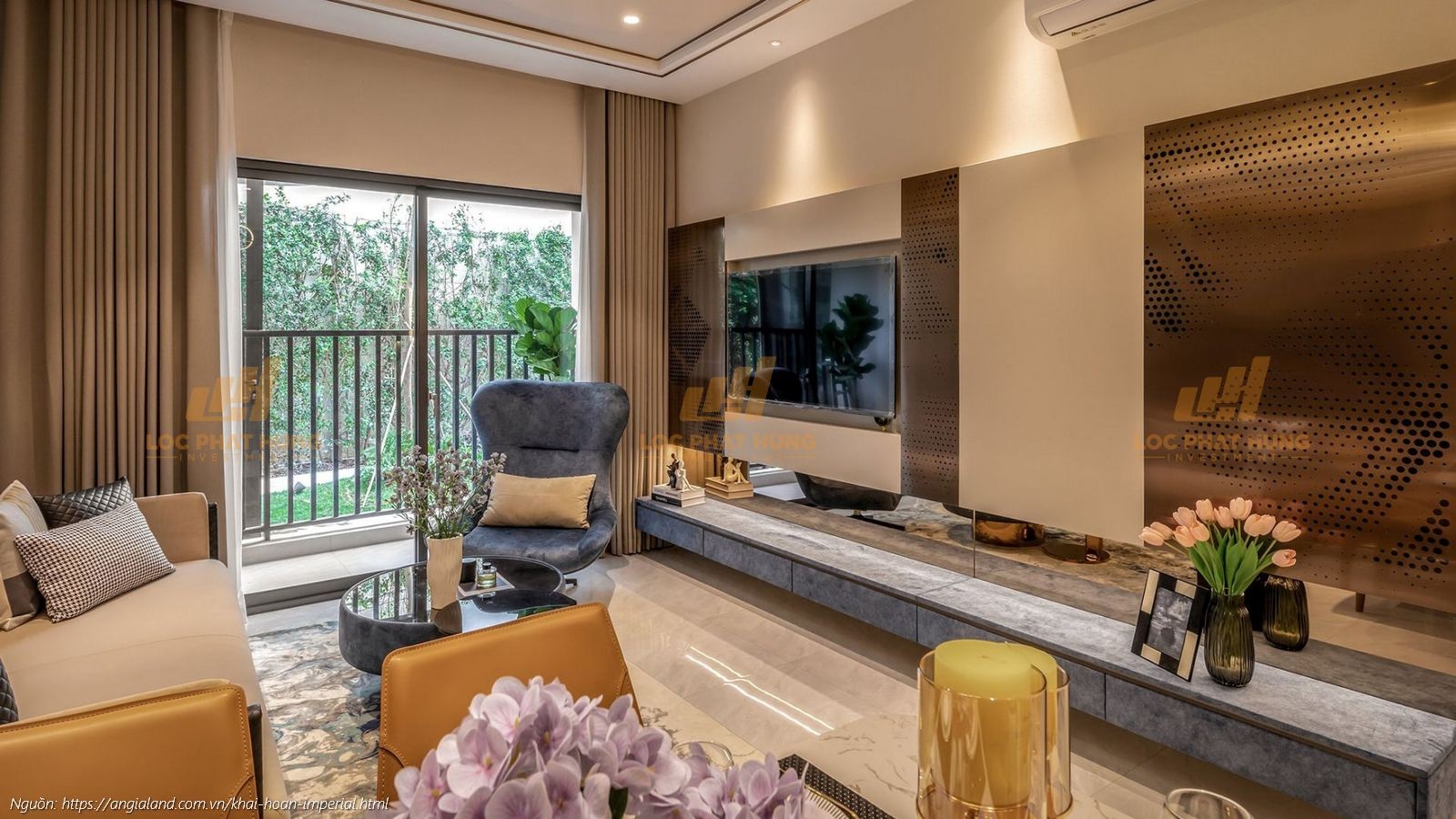 Phòng khách nhà mẫu căn hộ 2PN - 2WC (68m2) dự án Khải Hoàn Imperial TPHCM