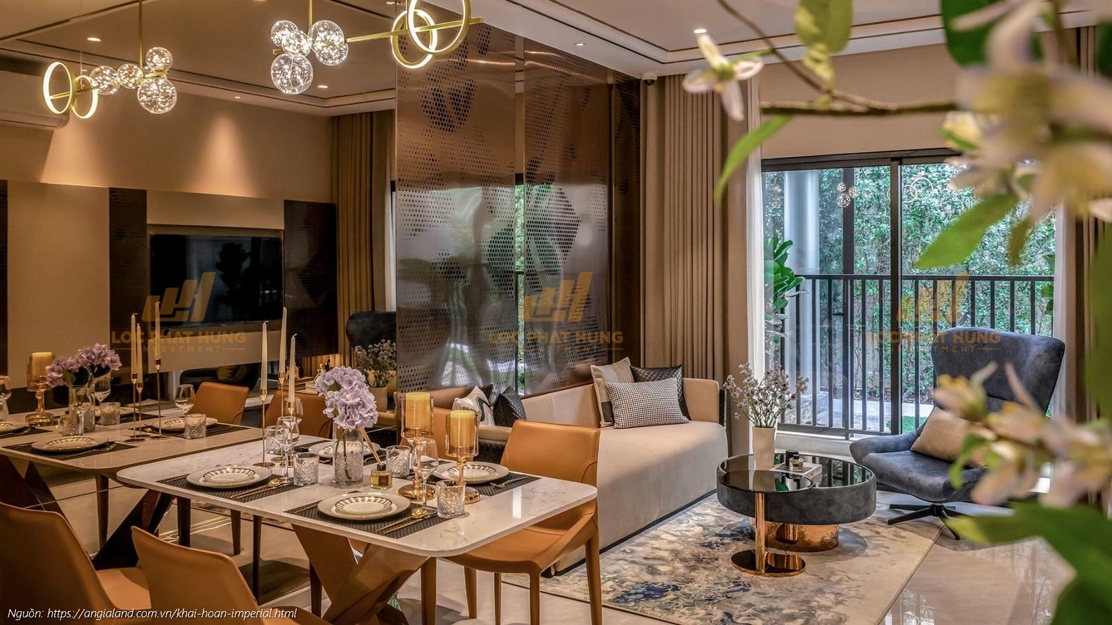 Phòng khách nhà mẫu căn hộ 2PN - 2WC (68m2) dự án Khải Hoàn Imperial TPHCM