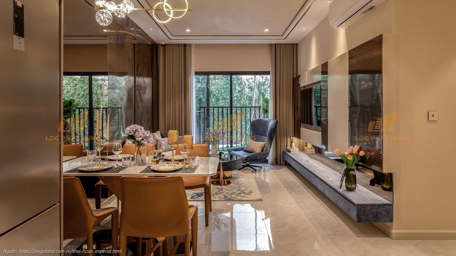 Phòng khách nhà mẫu căn hộ 2PN - 2WC (68m2) dự án Khải Hoàn Imperial TPHCM