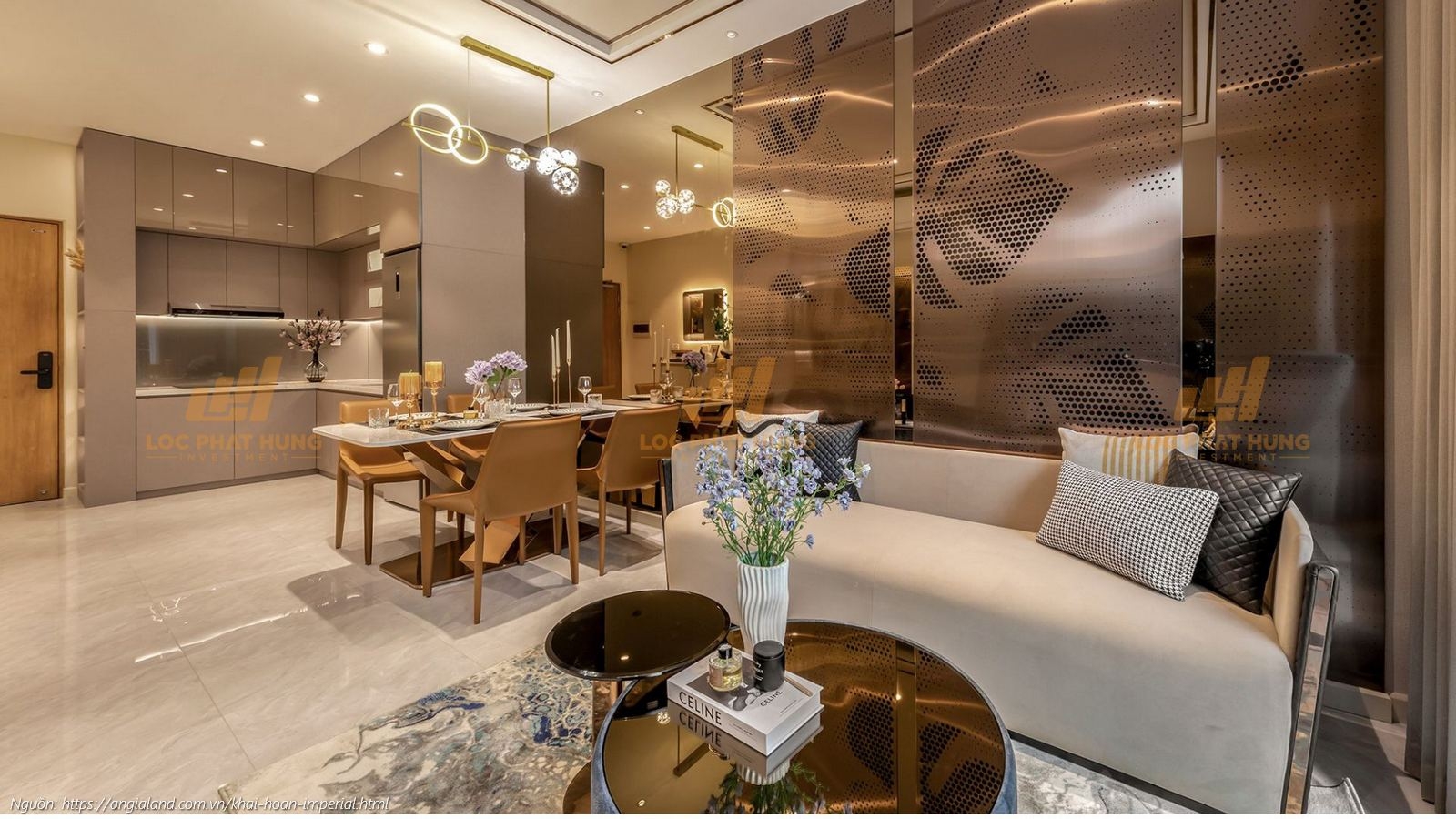 Phòng khách nhà mẫu căn hộ 2PN - 2WC (68m2) dự án Khải Hoàn Imperial TPHCM