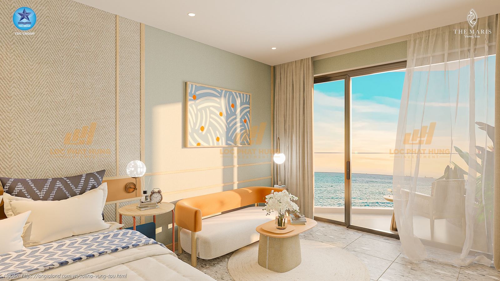 Không gian phòng ngủ master tại nhà mẫu căn hộ Solina Vũng Tàu loại studio 44.54m². Không gian phòng ngủ master tại nhà mẫu căn hộ Solina Vũng Tàu loại studio 44.54m².