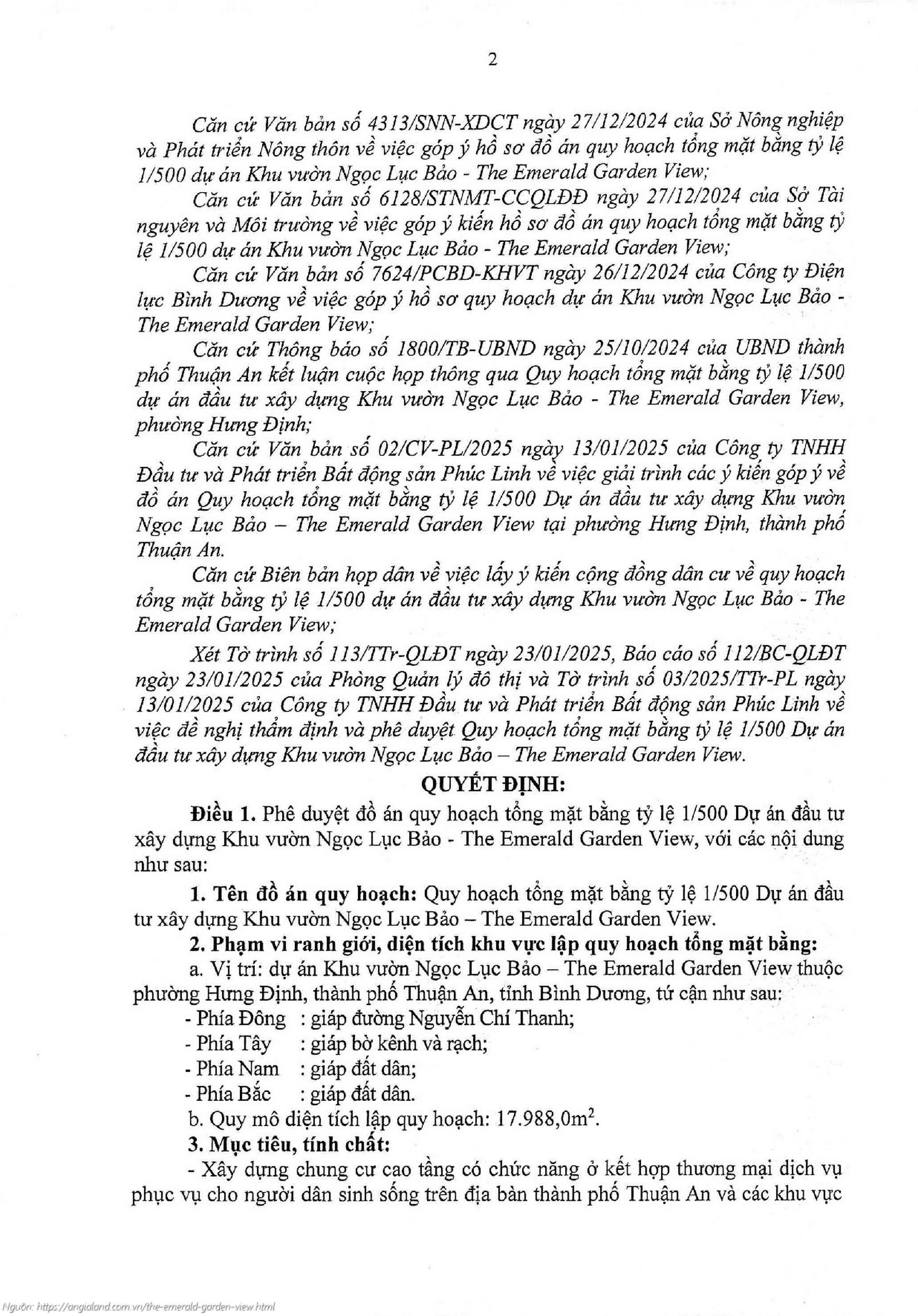 Quyết định 497/QĐ-UBND phê duyệt quy hoạch 1/500 dự án The Emerald Garden View
