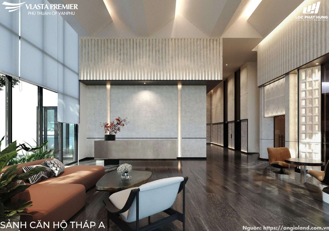 Sảnh đón khách (Lobby) thiết kế theo tiêu chuẩn khách sạn 5 sao tại Vlasta Premier Tháp A