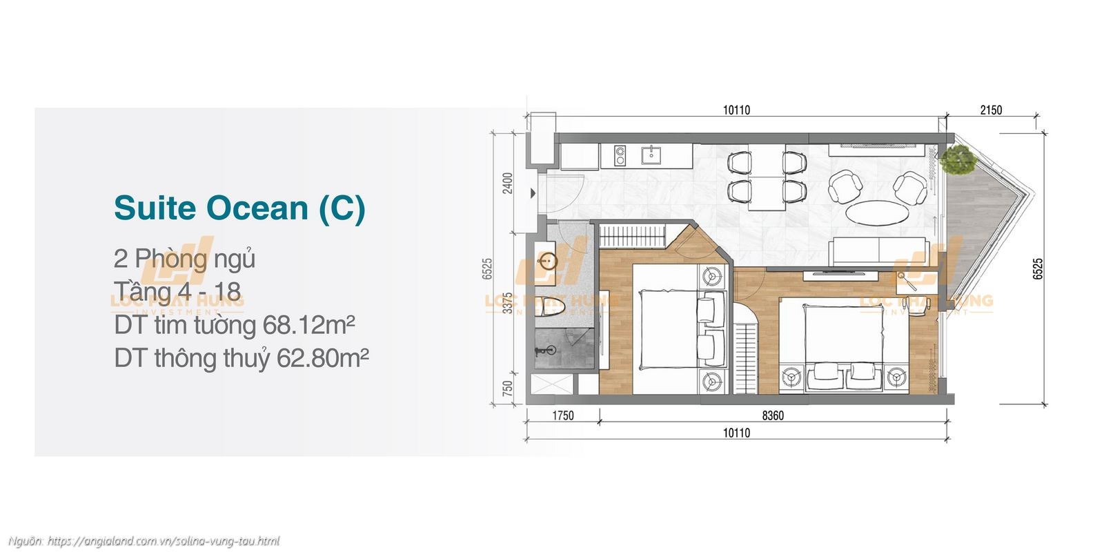 Thiết kế chi tiết căn hộ 2 phòng ngủ Suite Ocean diện tích 68.12m² dự án Solina Vũng Tàu Thiết kế chi tiết căn hộ 2 phòng ngủ Suite Ocean diện tích 68.12m² dự án Solina Vũng Tàu
