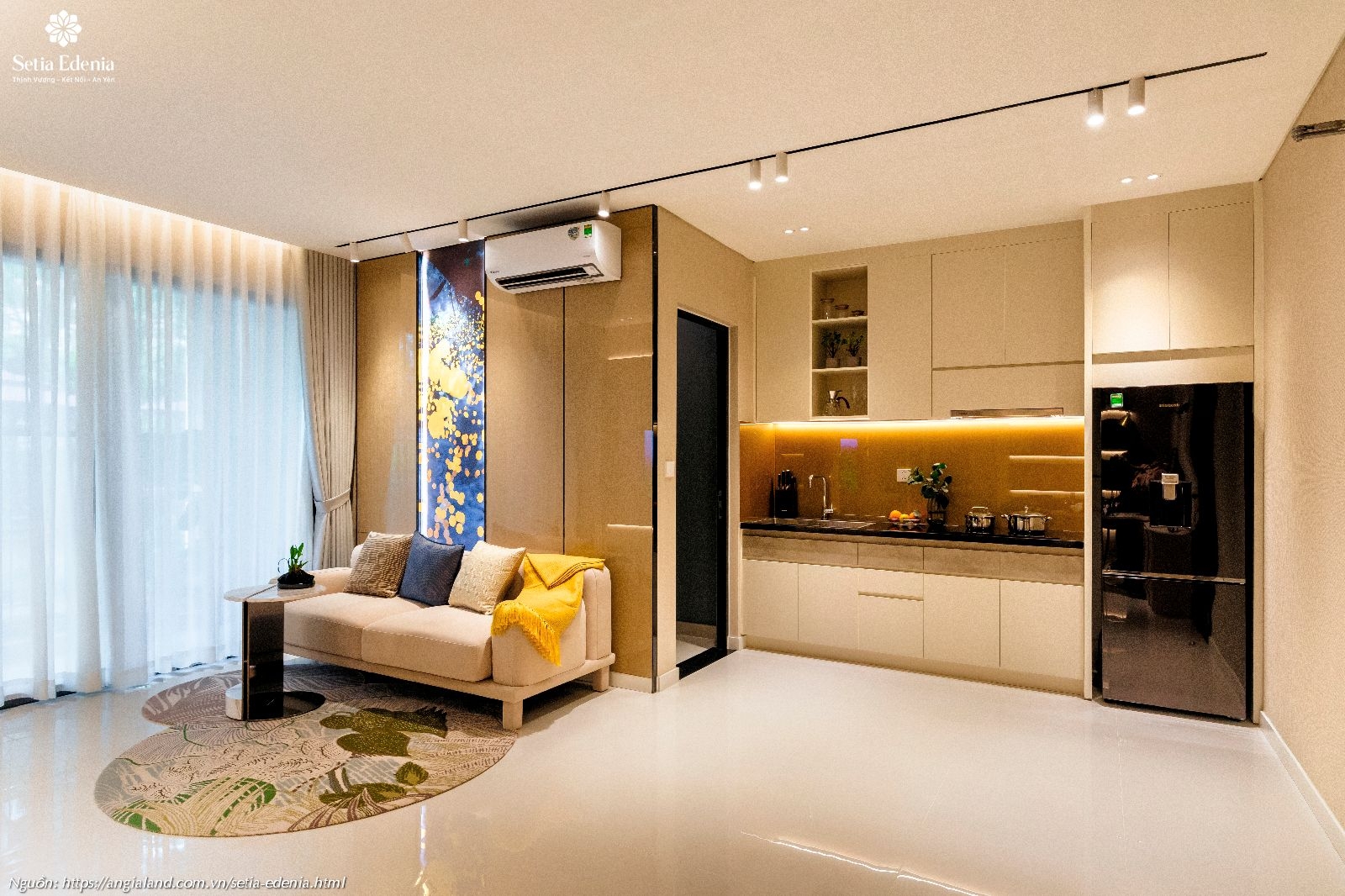 Thiết kế phòng khách nhà mẫu căn hộ Setia Edenia loại 1PN (diện tích 50m²)