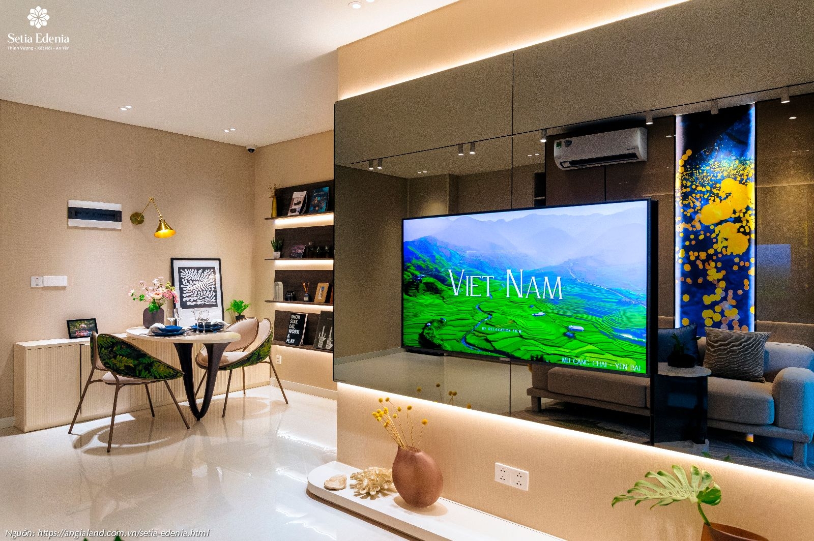 Thiết kế phòng khách nhà mẫu căn hộ Setia Edenia loại 1PN (diện tích 50m²)