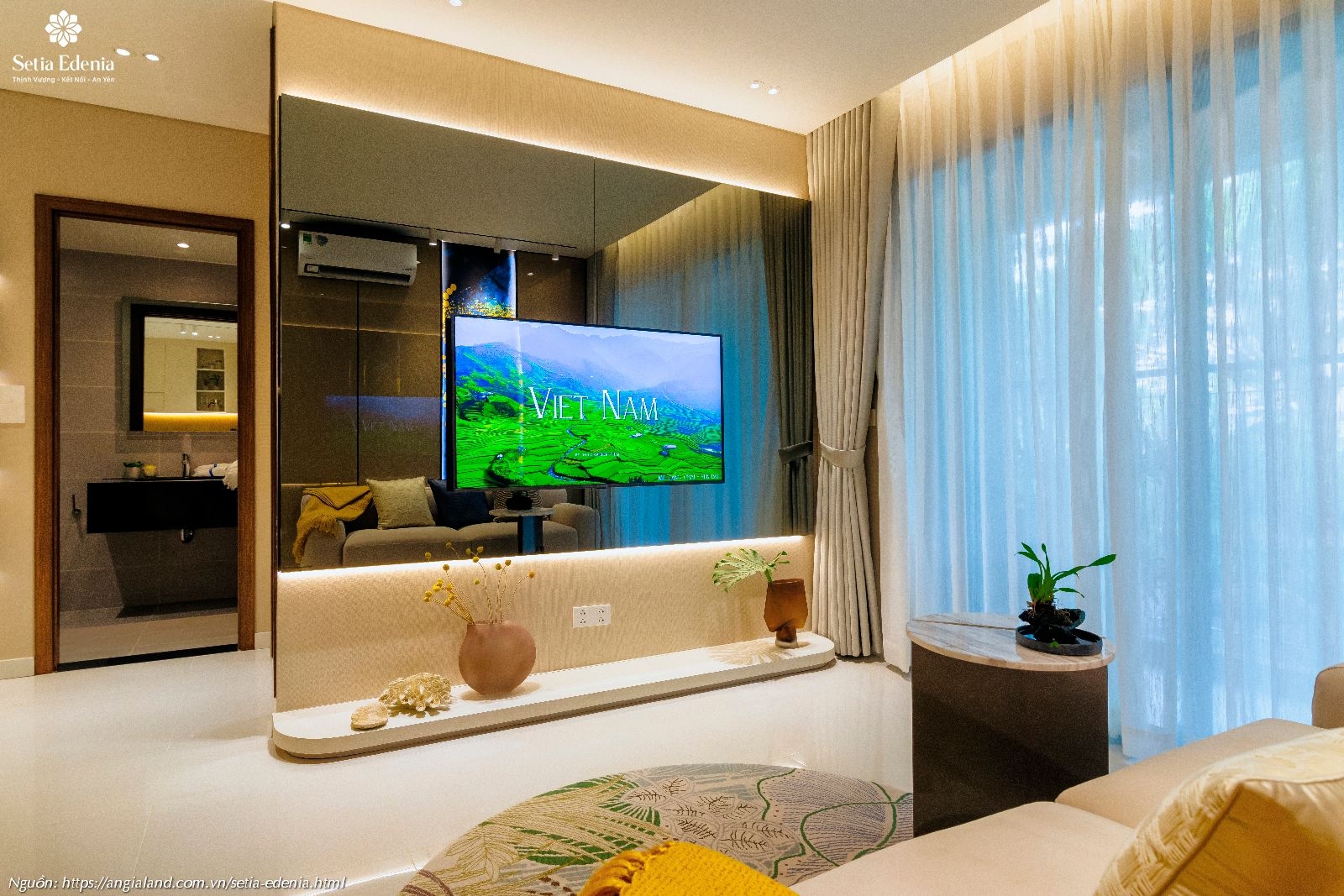 Thiết kế phòng khách nhà mẫu căn hộ Setia Edenia loại 1PN (diện tích 50m²)