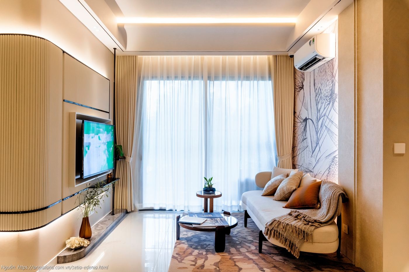 Thiết kế phòng khách nhà mẫu căn hộ Setia Edenia 2PN 2WC (diện tích 73m²) sang trọng
