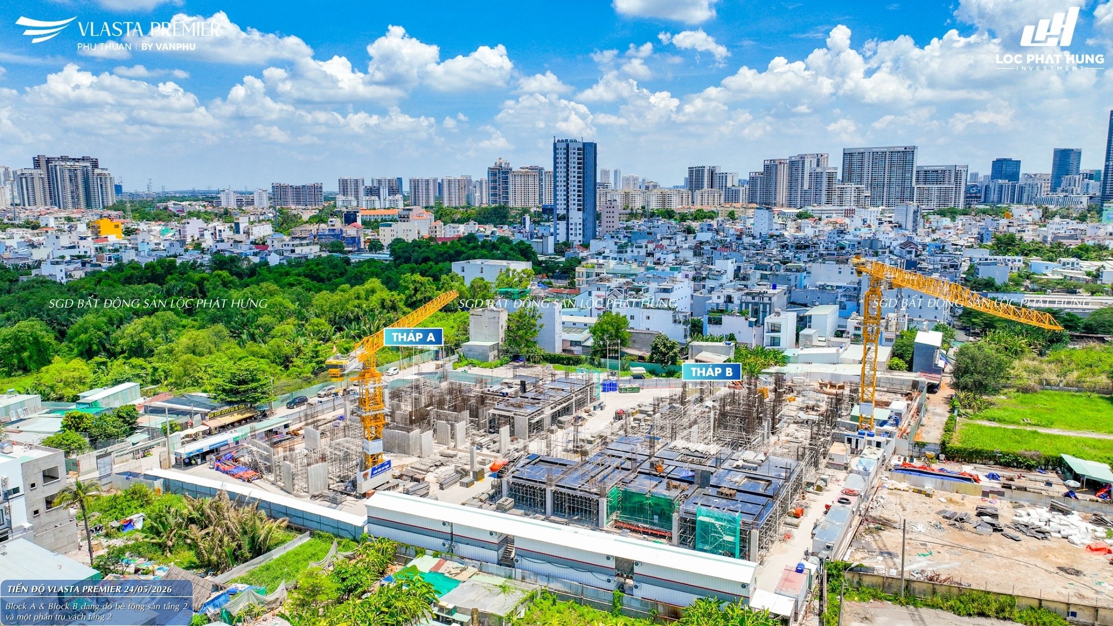 Hình ảnh thực tế tiến độ xây dựng phần thân và hạ tầng dự án Vlasta Premier ngày 24/05/2026