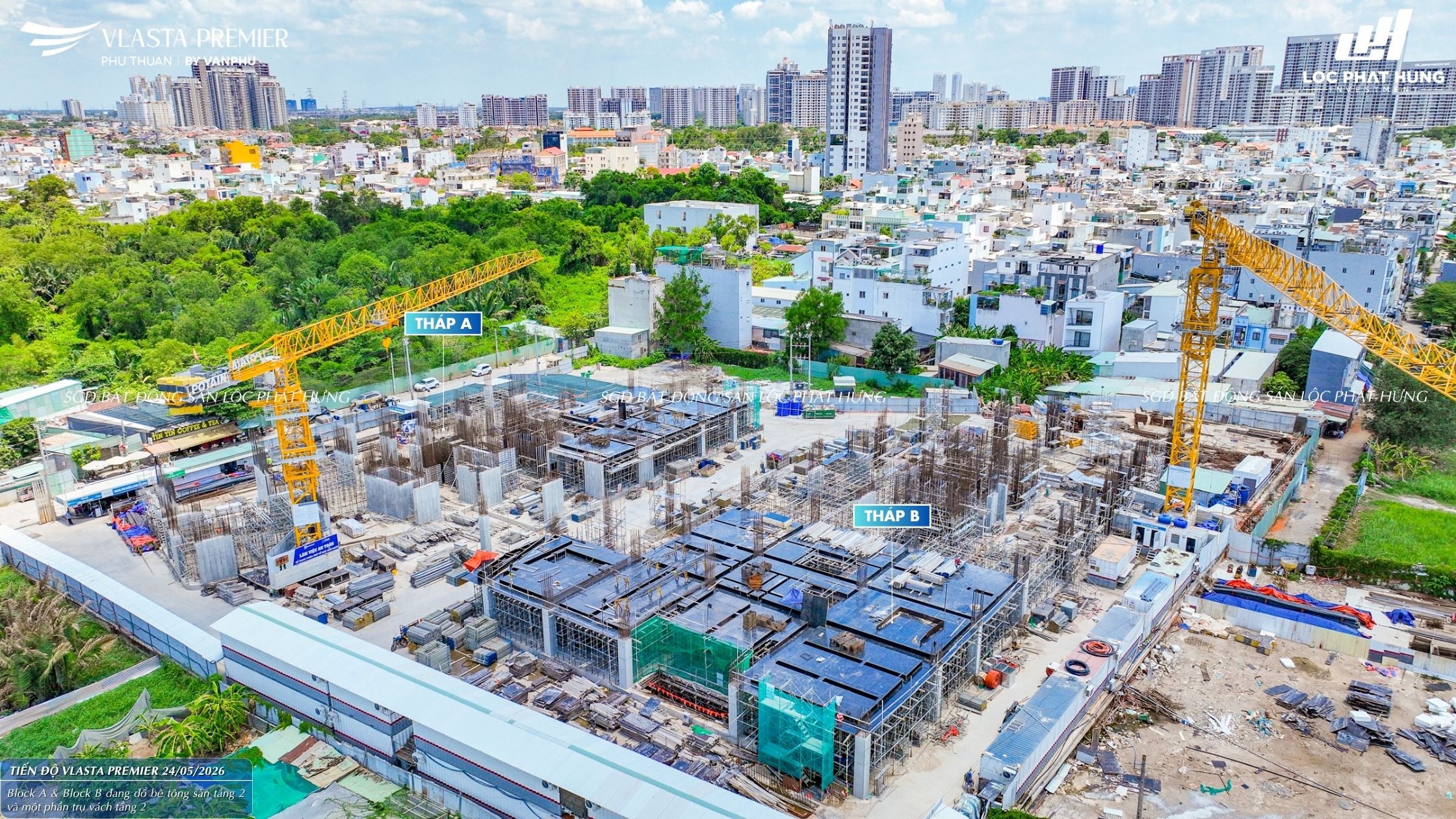 Hình ảnh thực tế tiến độ xây dựng phần thân và hạ tầng dự án Vlasta Premier ngày 24/05/2026