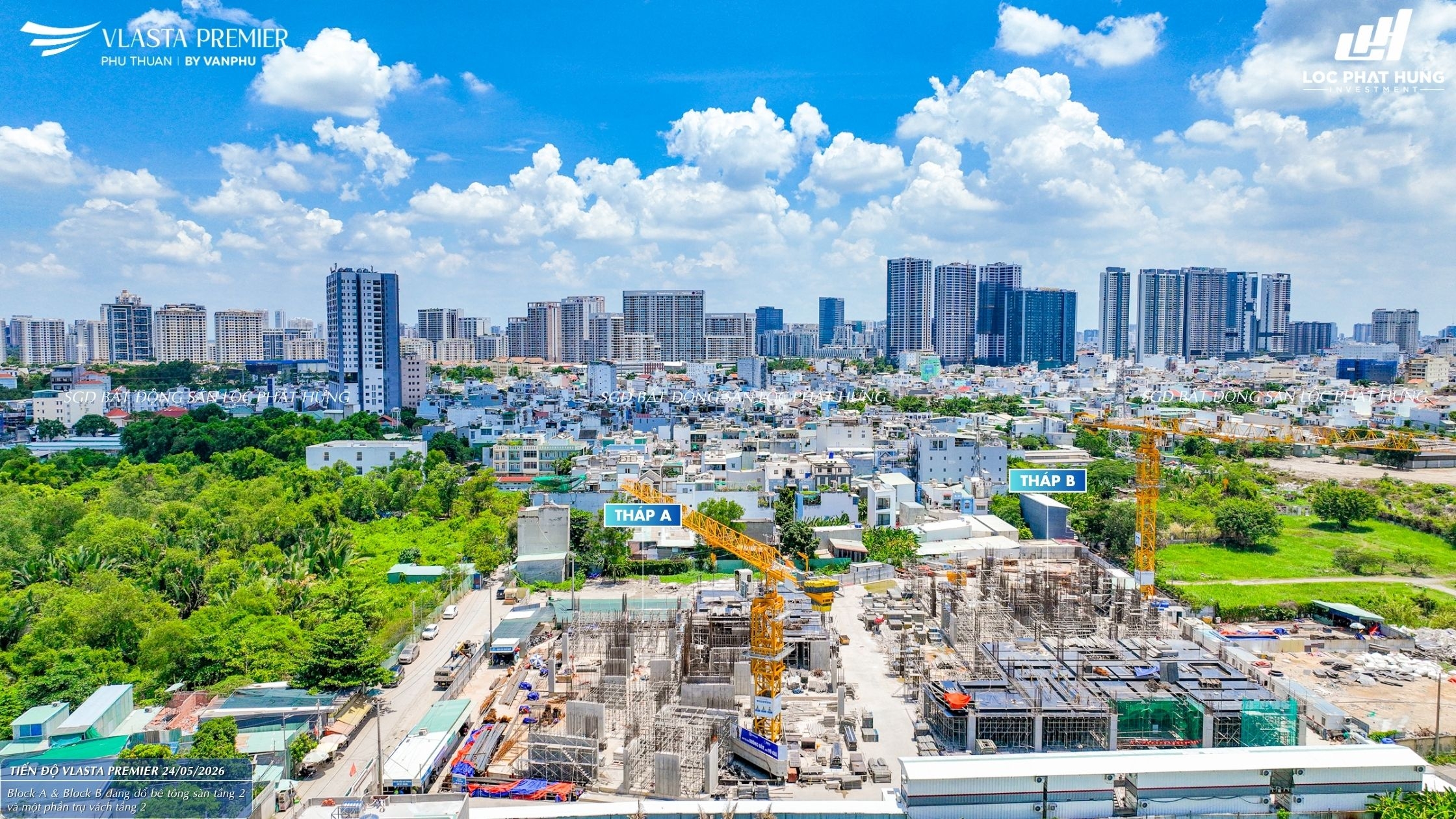 Hình ảnh thực tế tiến độ xây dựng phần thân và hạ tầng dự án Vlasta Premier ngày 24/05/2026