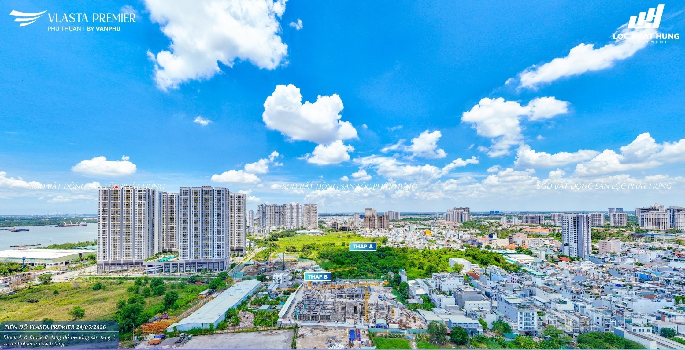 Hình ảnh thực tế tiến độ xây dựng phần thân và hạ tầng dự án Vlasta Premier ngày 24/05/2026