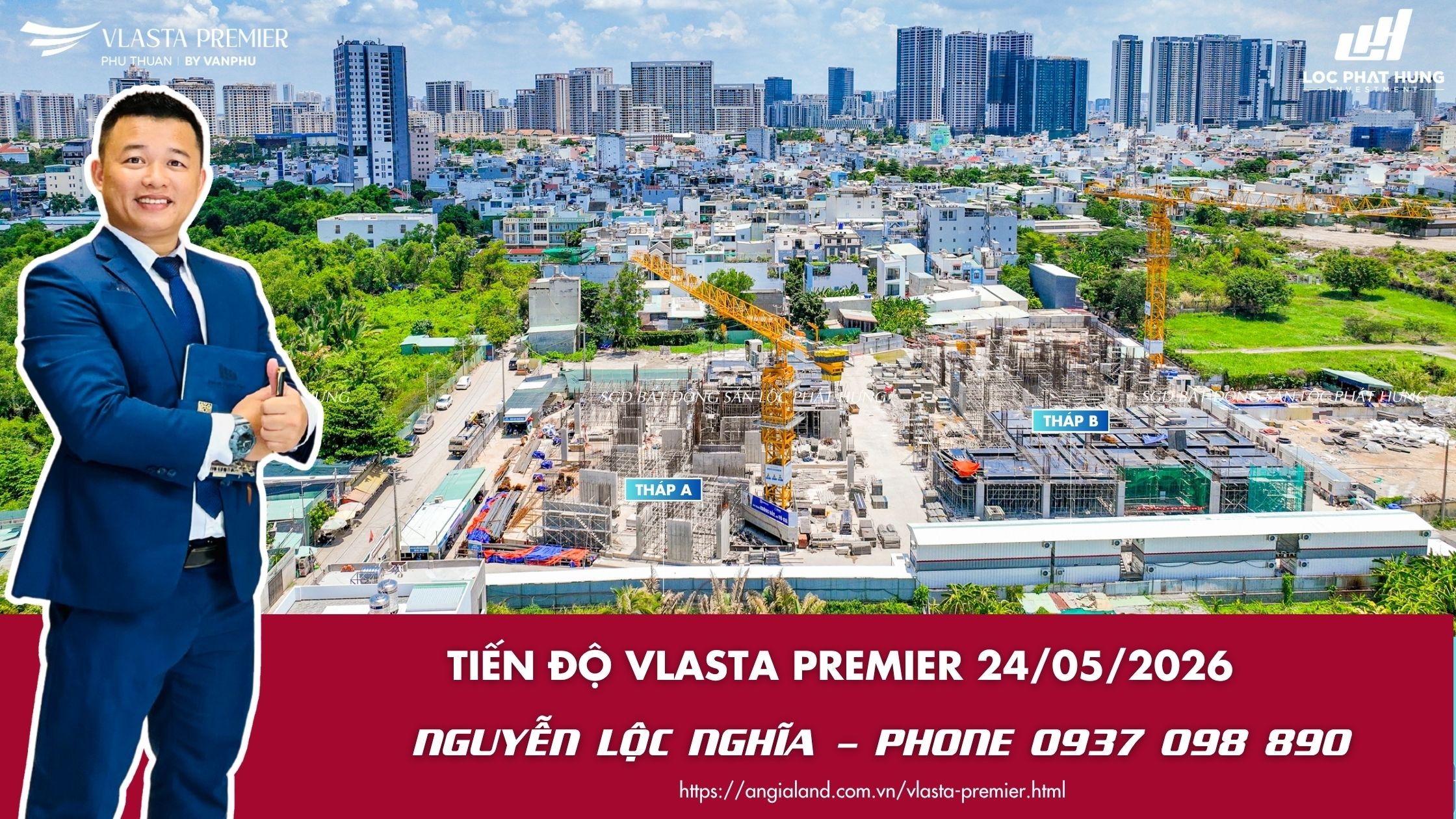 Hình ảnh thực tế tiến độ xây dựng phần thân và hạ tầng dự án Vlasta Premier ngày 24/05/2026