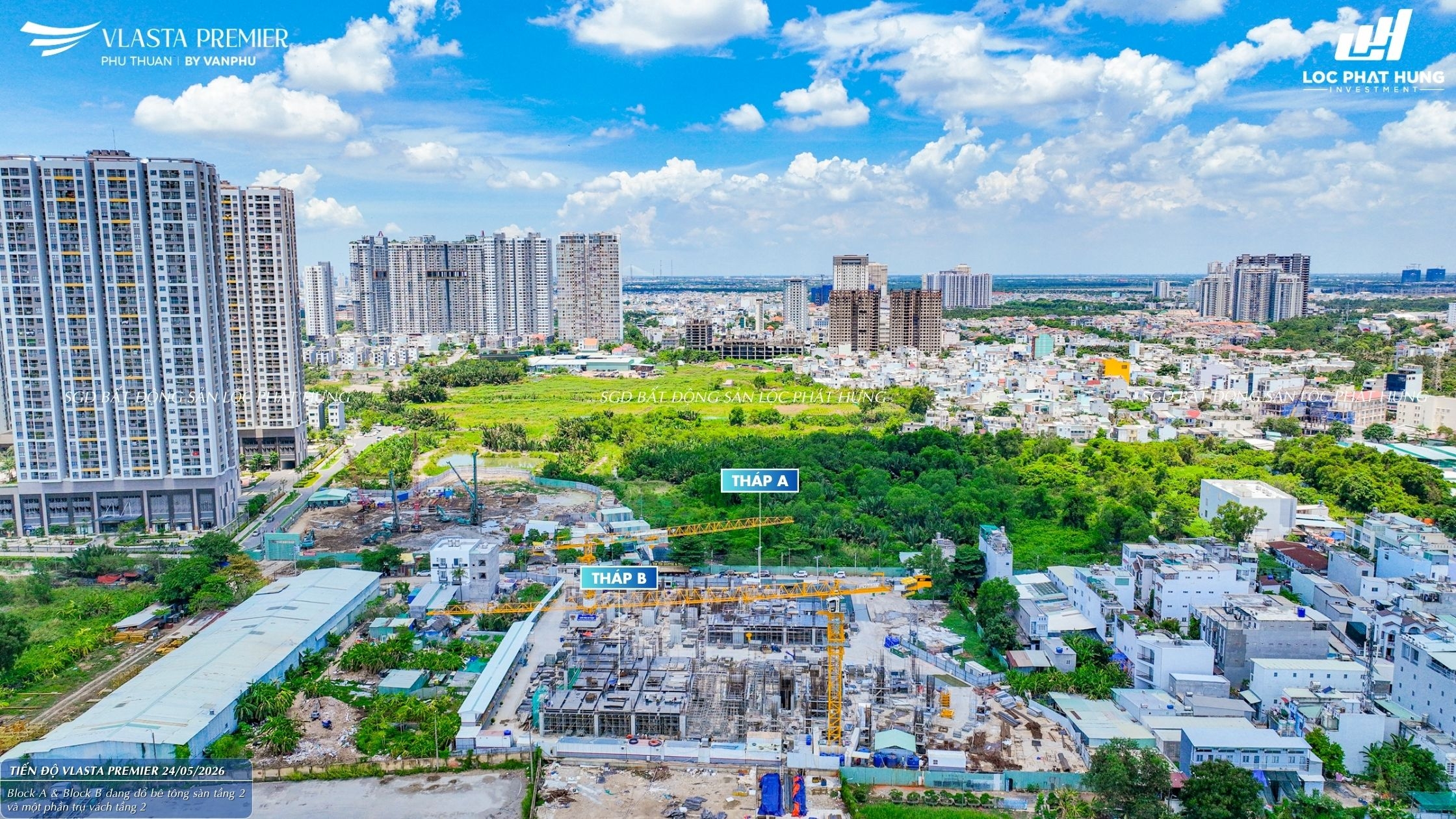 Hình ảnh thực tế tiến độ xây dựng phần thân và hạ tầng dự án Vlasta Premier ngày 24/05/2026