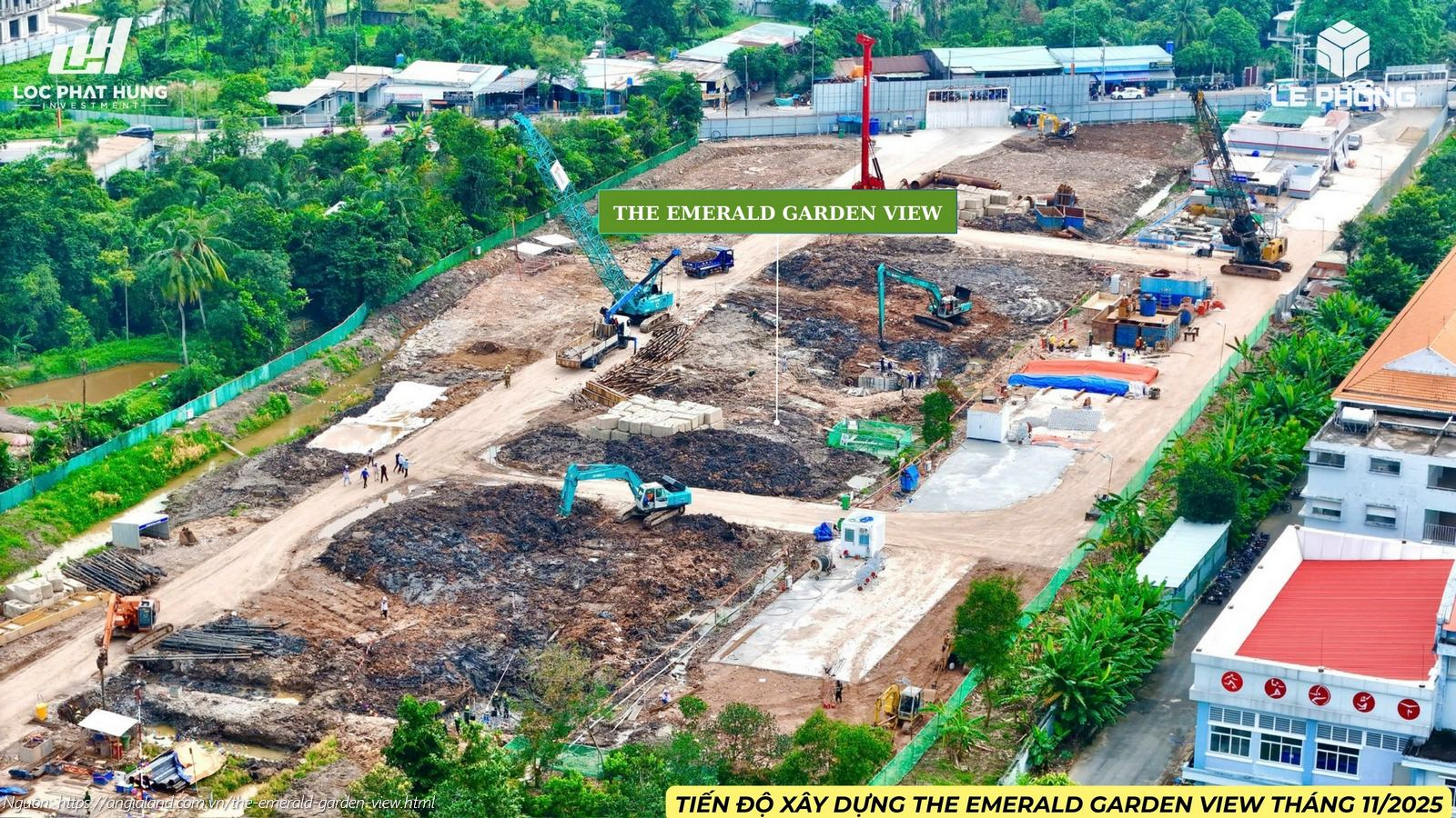 Hình ảnh thực tế tiến độ xây dựng dự án The Emerald Garden View tháng 11/2025.