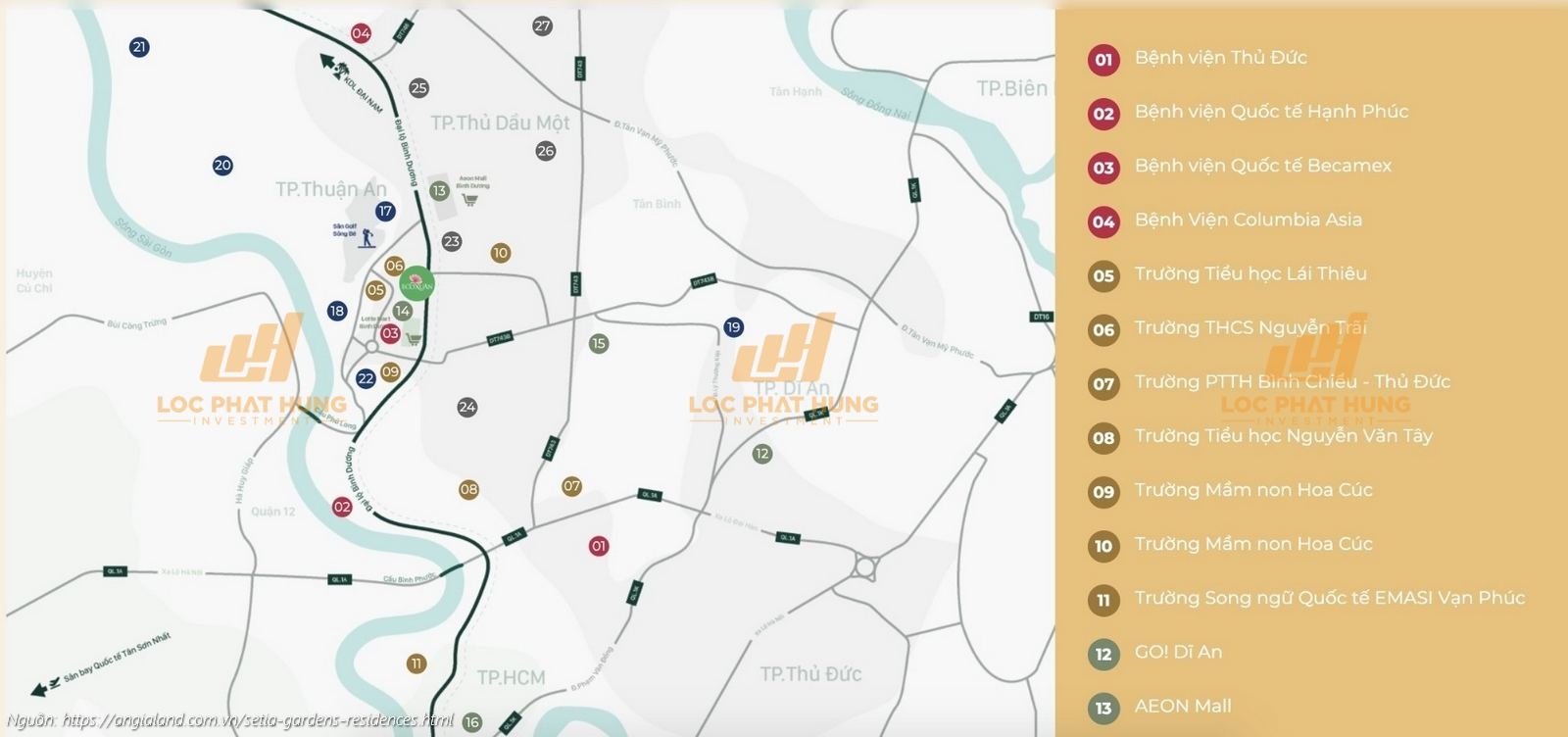 Vị trí dự án căn hộ chung cư Setia Gardens Residences P. Lái Thiêu