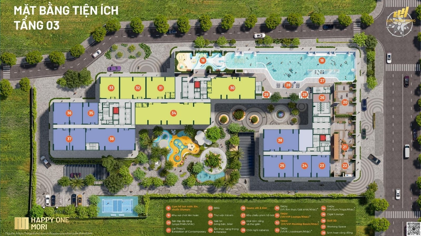 Mặt Bằng Tiện ích Tầng 3 Tại Dự án Happy One Mori