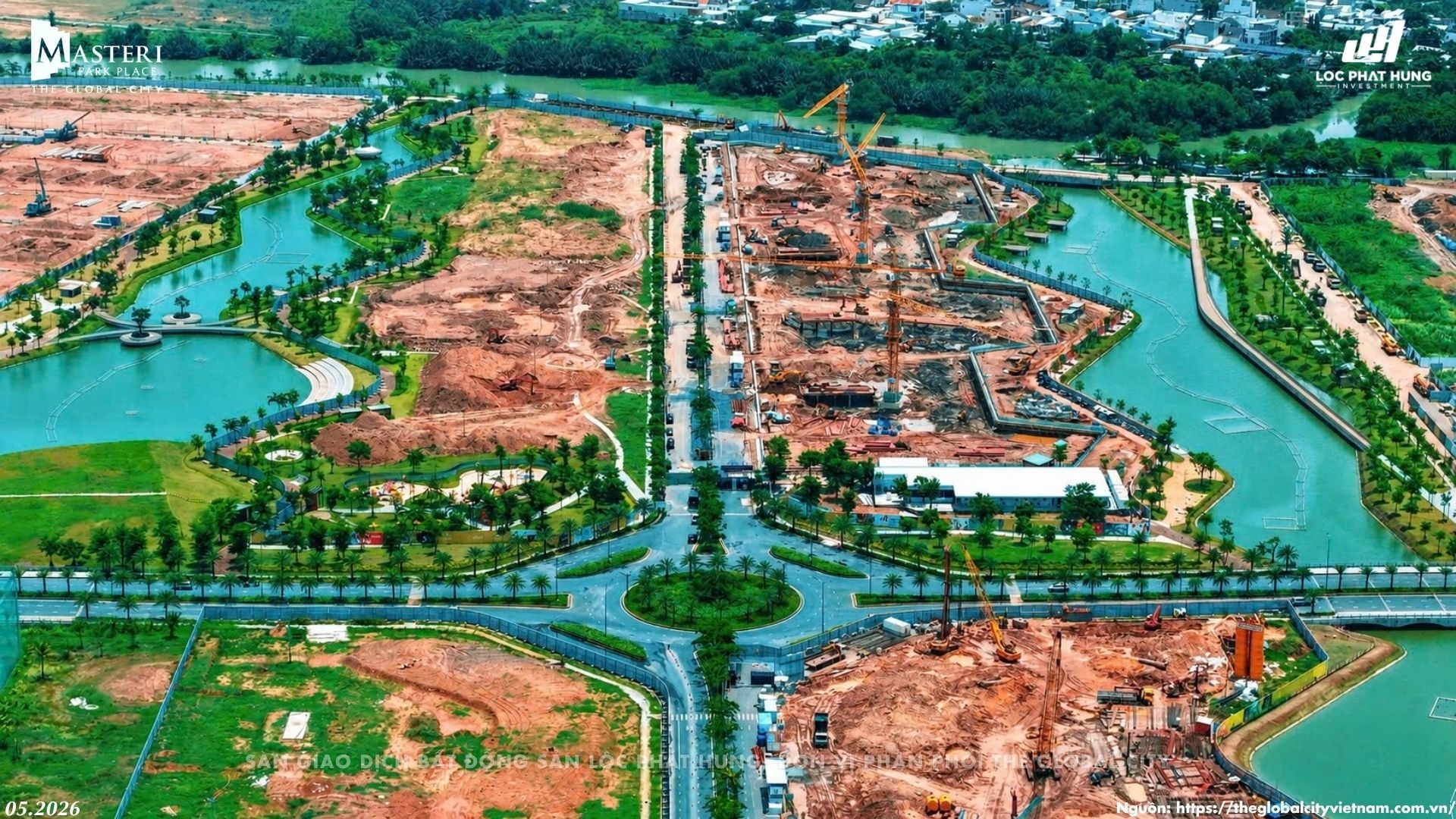 ình ảnh thực tế tiến độ thi công móng hầm và dựng cẩu tháp đồng loạt tại phân khu Masteri Park Place Khu CT5 tháng 05.2026