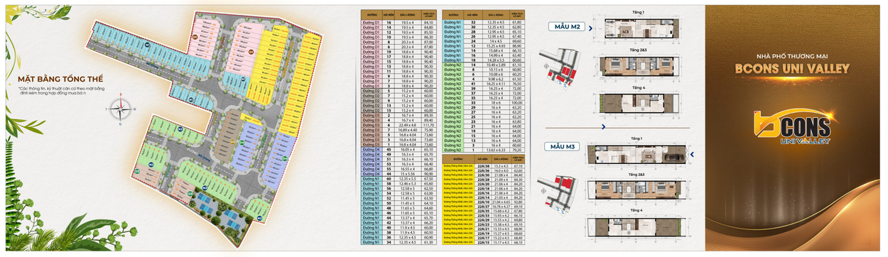 Sơ đồ phân lô mặt bằng tổng thể Bcons Uni Valley