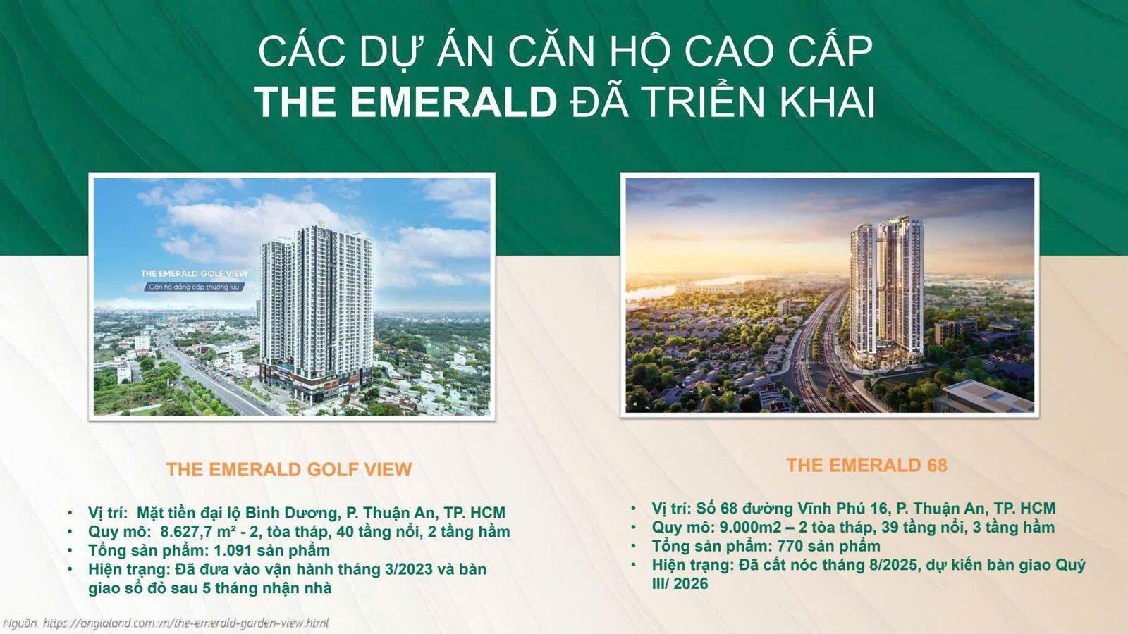 Các dự án căn hộ cao cấp thương hiệu The Emerald đã triển khai thành công của chủ đầu tư Lê Phong: The Emerald Golf View và The Emerald 68