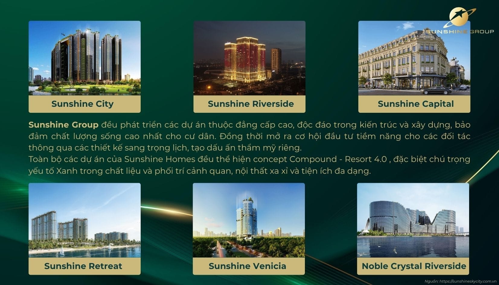 Các dự án đã và đang triển khai của tập đoàn Sunshine