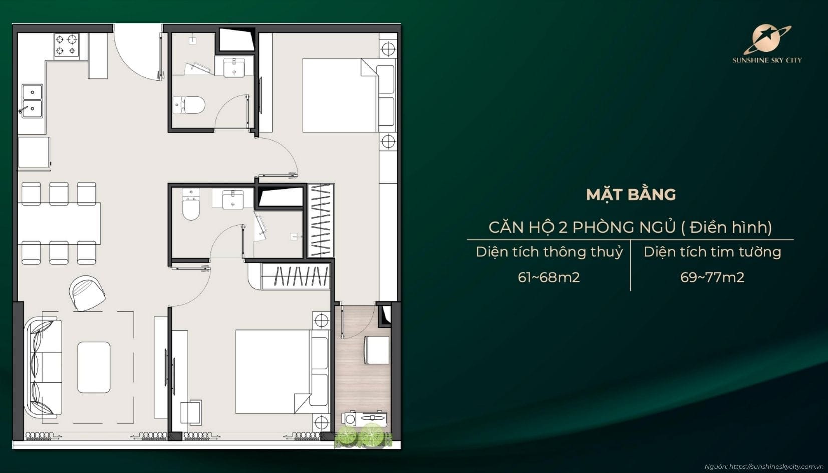 Căn Hộ 2 Phòng Ngủ Dự án Sunshine Sky City Quận 7