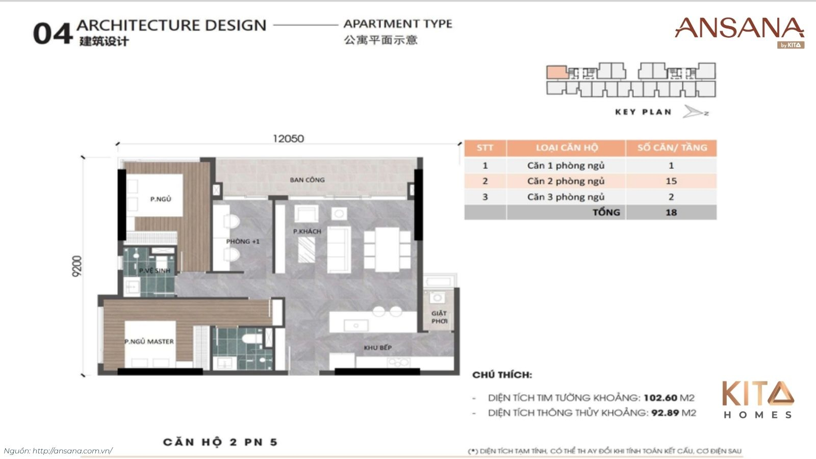 Sơ đồ thiết kế layout tối ưu công năng căn hộ 2 phòng ngủ Ansana By Kita
