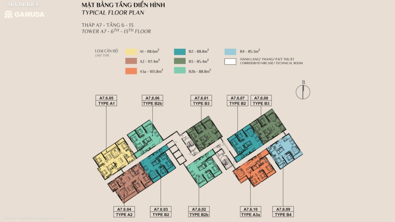 Mặt bằng căn hộ điển hình tầng Dự án Skybridge - Gamuda Land