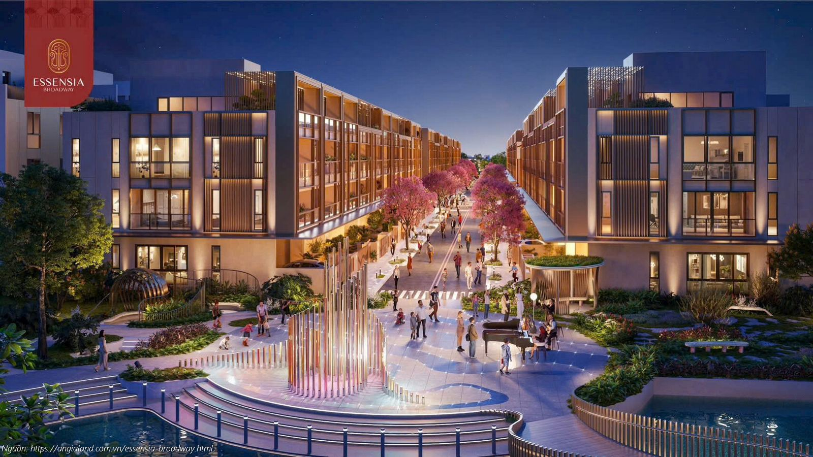 Phối cảnh phố đi bộ và quảng trường trung tâm nội khu dự án Essensia Broadway