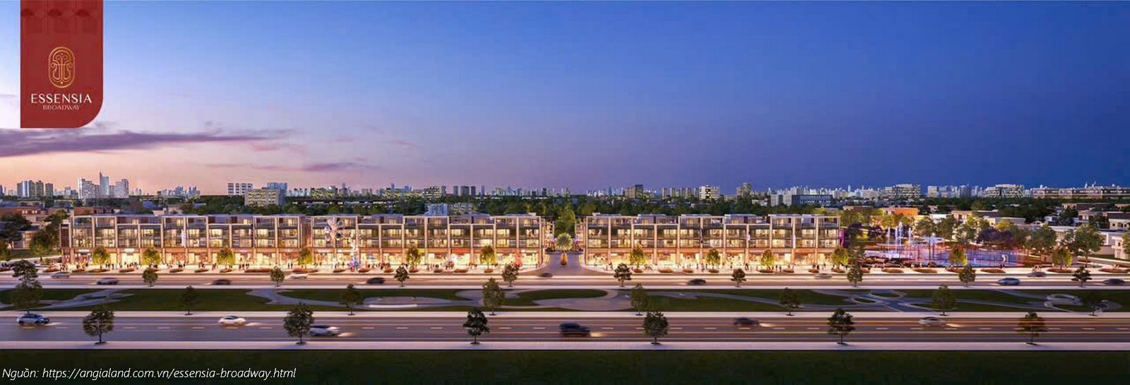 Phối cảnh tổng thể dãy Shophouse mặt tiền Nguyễn Hữu Thọ dự án Essensia Broadway