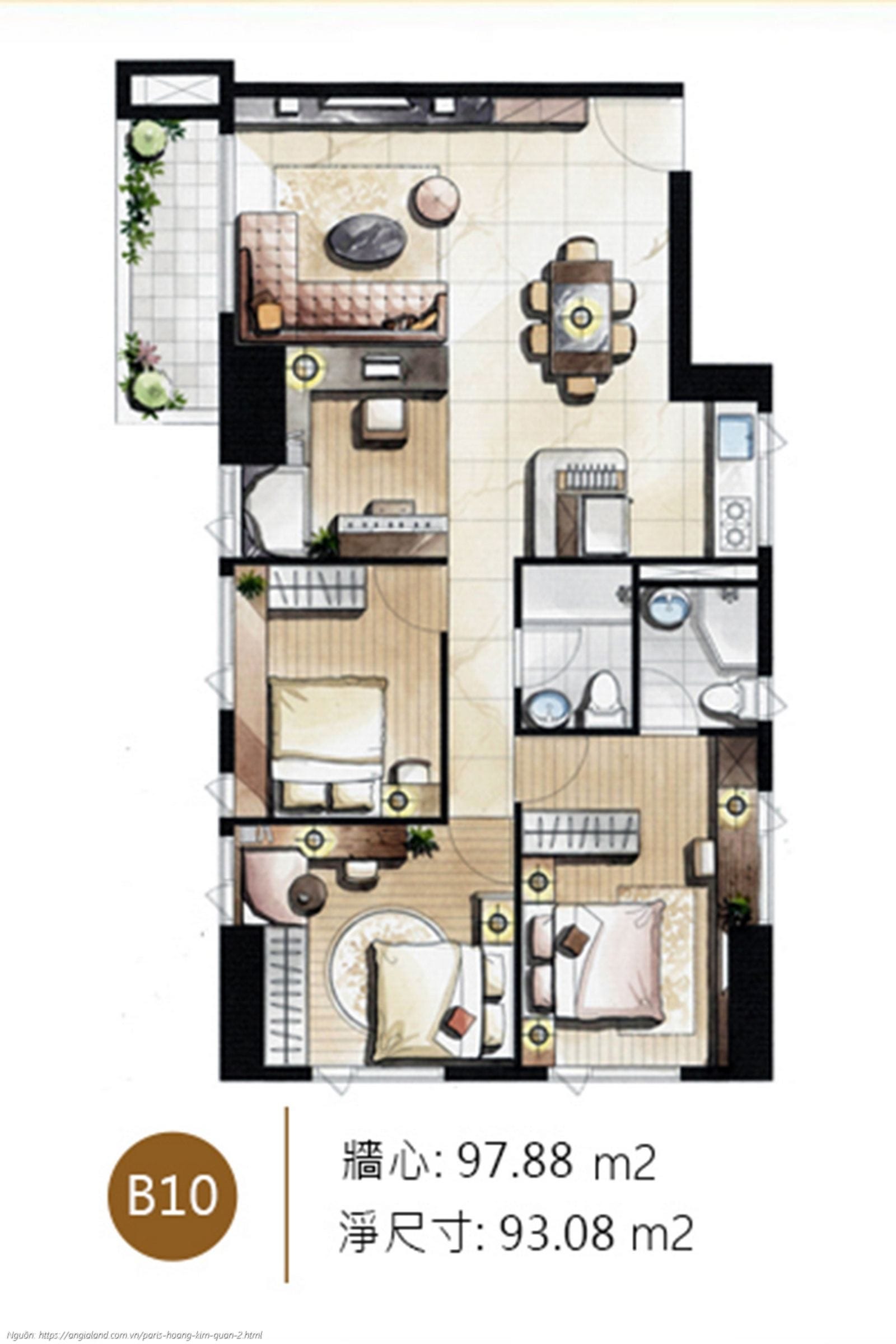 Thiet Ke Layout Can Ho B10 Dien Tich 97 88m2 Paris Hoang Kim Quan 2 Thiết kế chi tiết layout căn hộ B10 diện tích 97.88 m² dự án Paris Hoàng Kim Quận 2