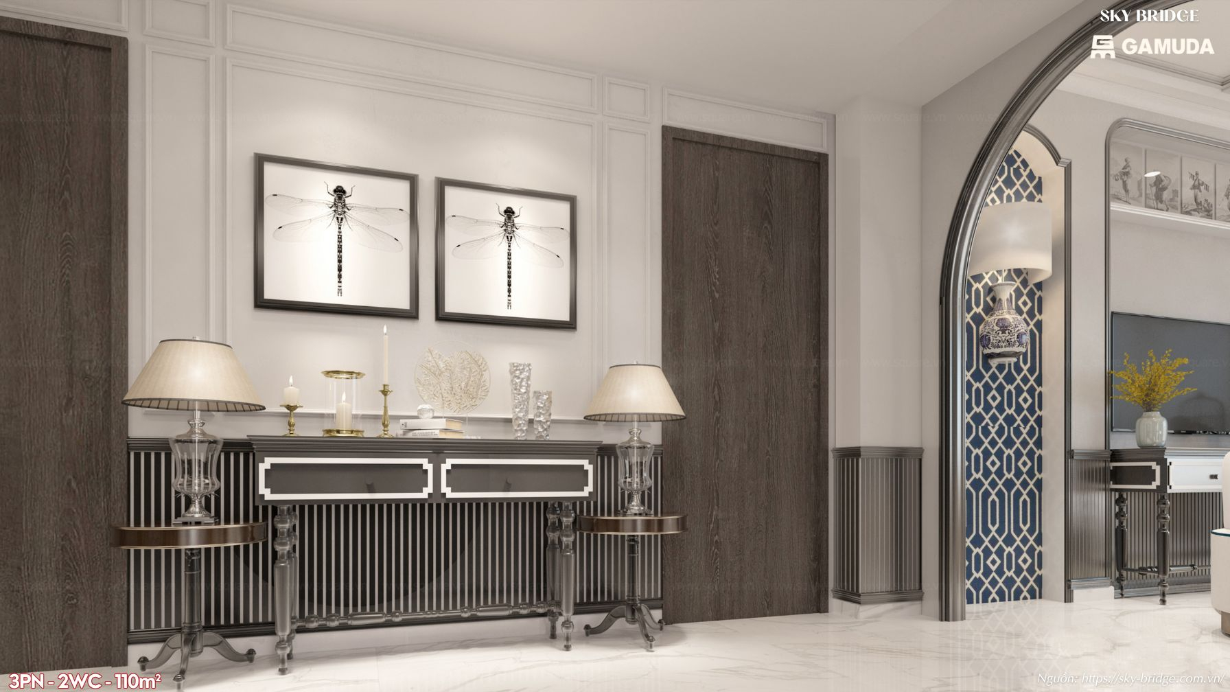 Phòng khách căn hộ 110m2 Skybridge - Gamuda Land Loại 3PN