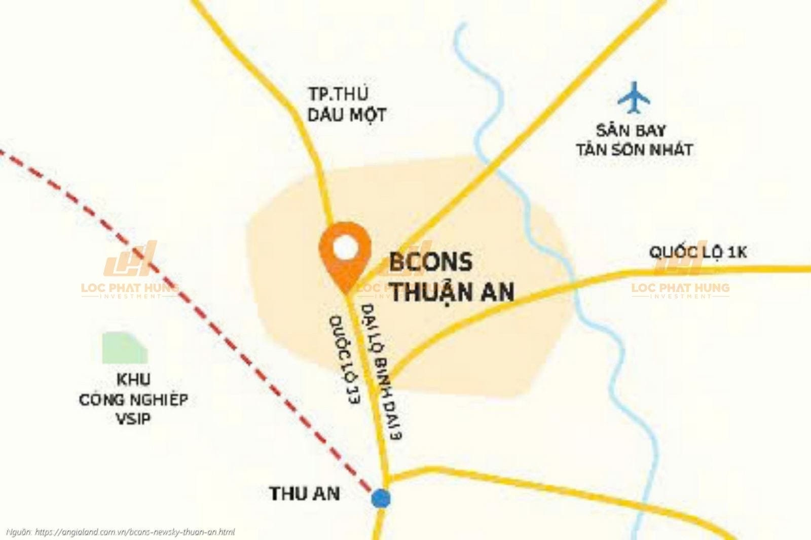 Bản đồ vị trí dự án căn hộ chung cư Bcons NewSky, phường Lái Thiêu, TP. Thuận An