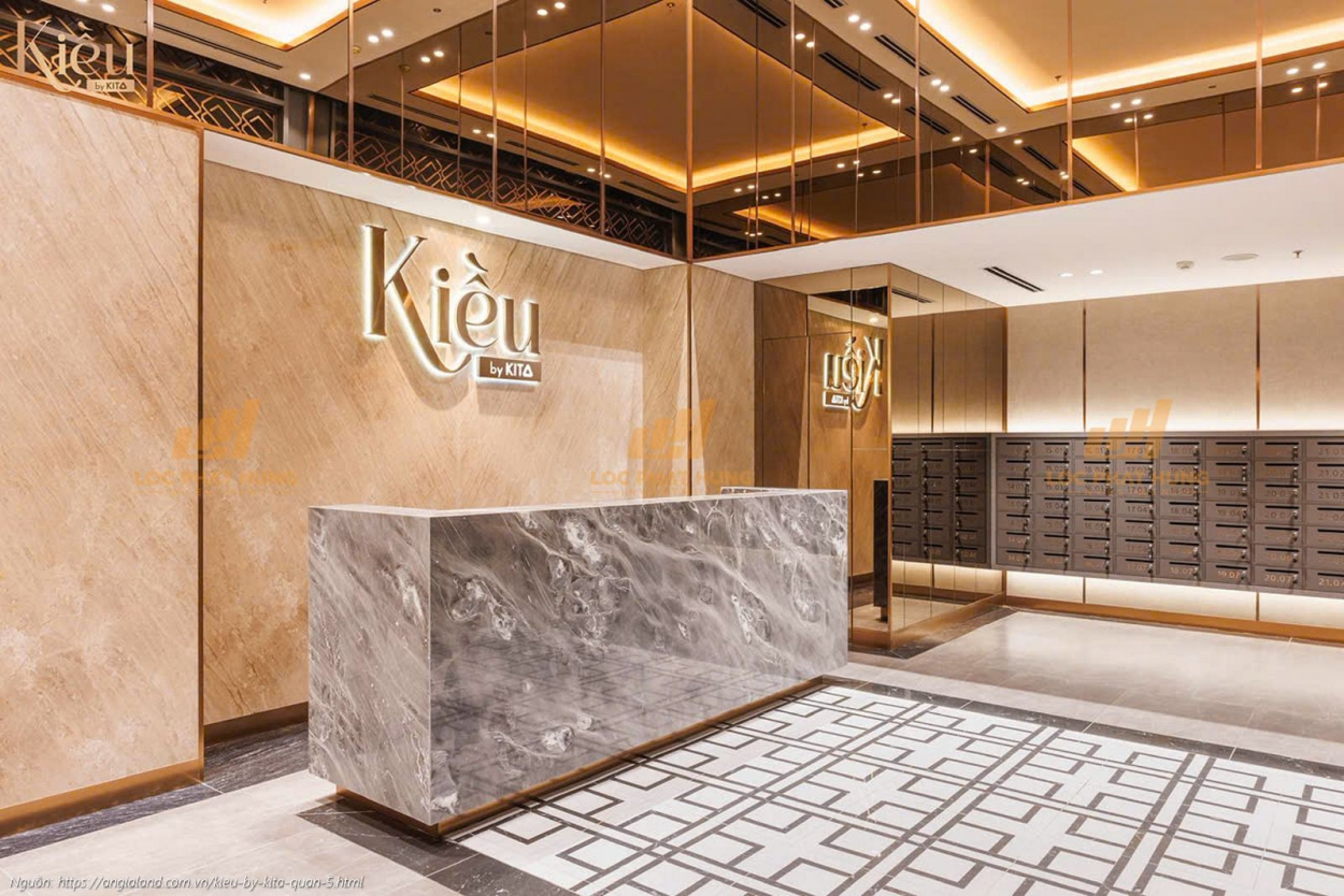 Ảnh thực tế sảnh trệt sang trọng tại dự án căn hộ hạng sang Kiều By Kita