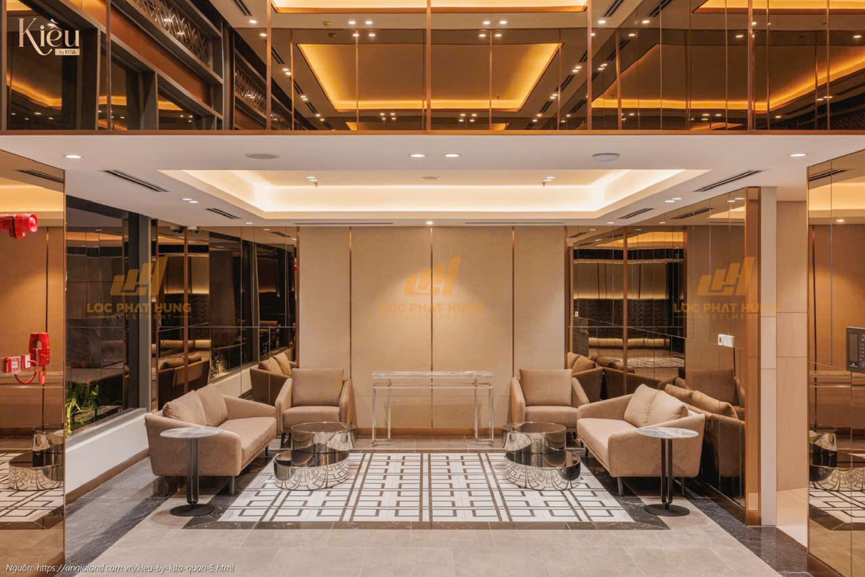 Ảnh thực tế sảnh trệt sang trọng tại dự án căn hộ hạng sang Kiều By Kita