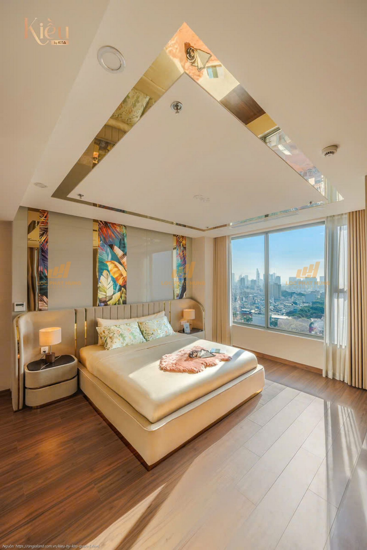 Không gian phòng ngủ master rộng rãi tại nhà mẫu căn hộ 23-02 (3PN 2WC, 155m2) dự án Kiều By Kita.