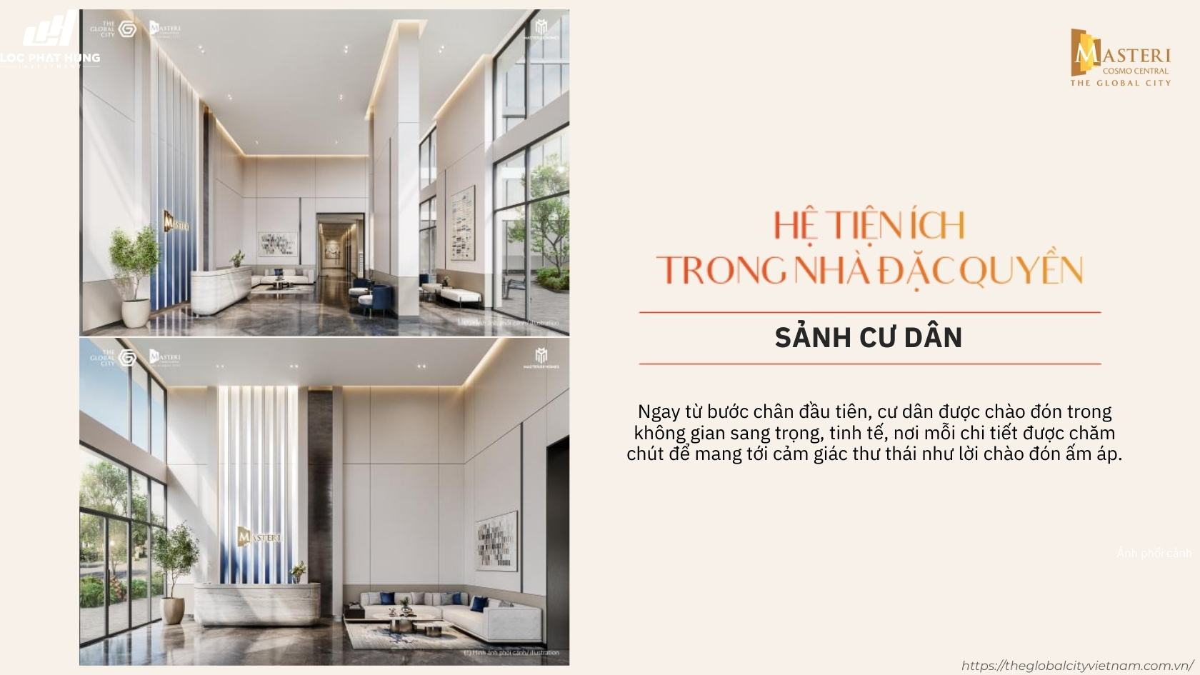 Sảnh Đón Cư Dân Sang Trọng Masteri Cosmo Central The Global City